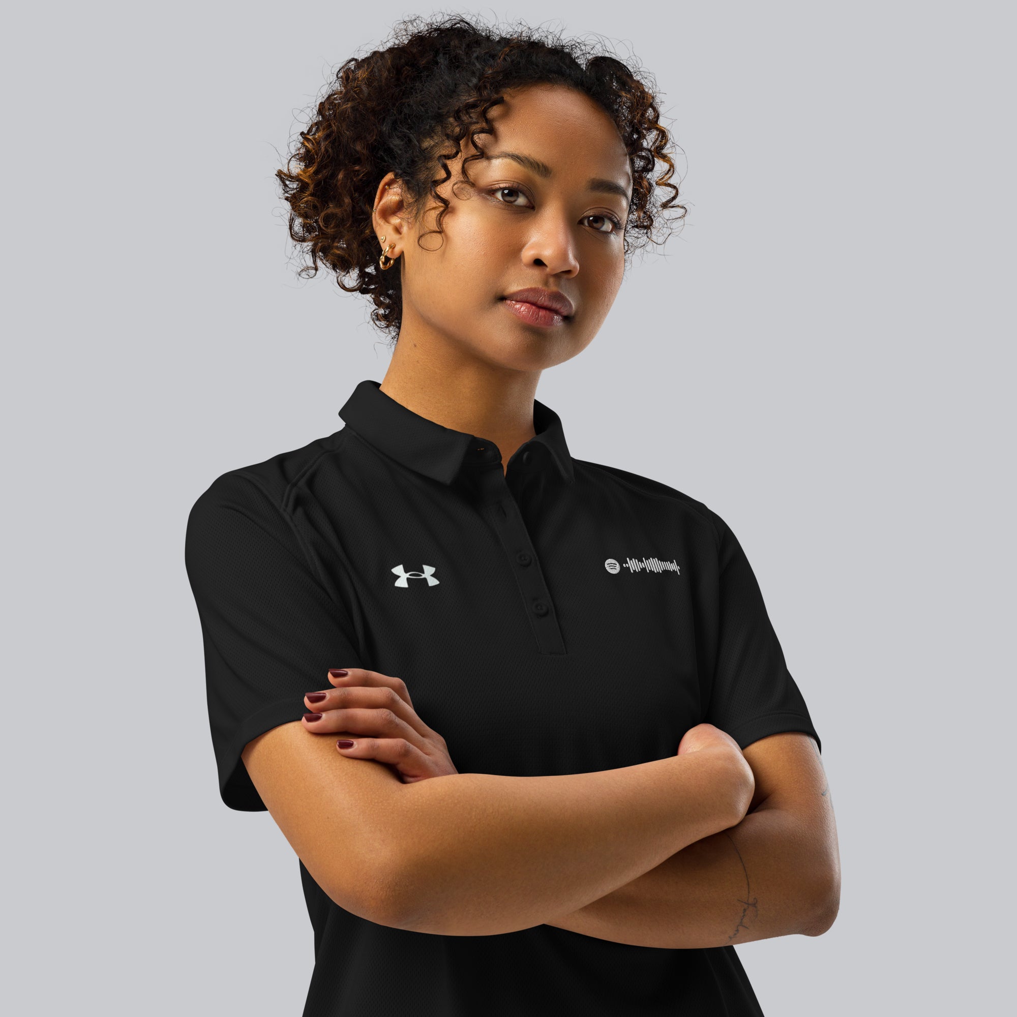 Under Armour Polo Shirt Women Black with Custom Music Code