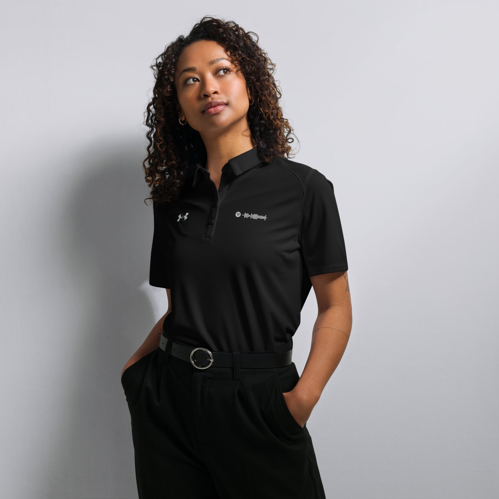 Under Armour Polo Shirt Women Black with Custom Music Code