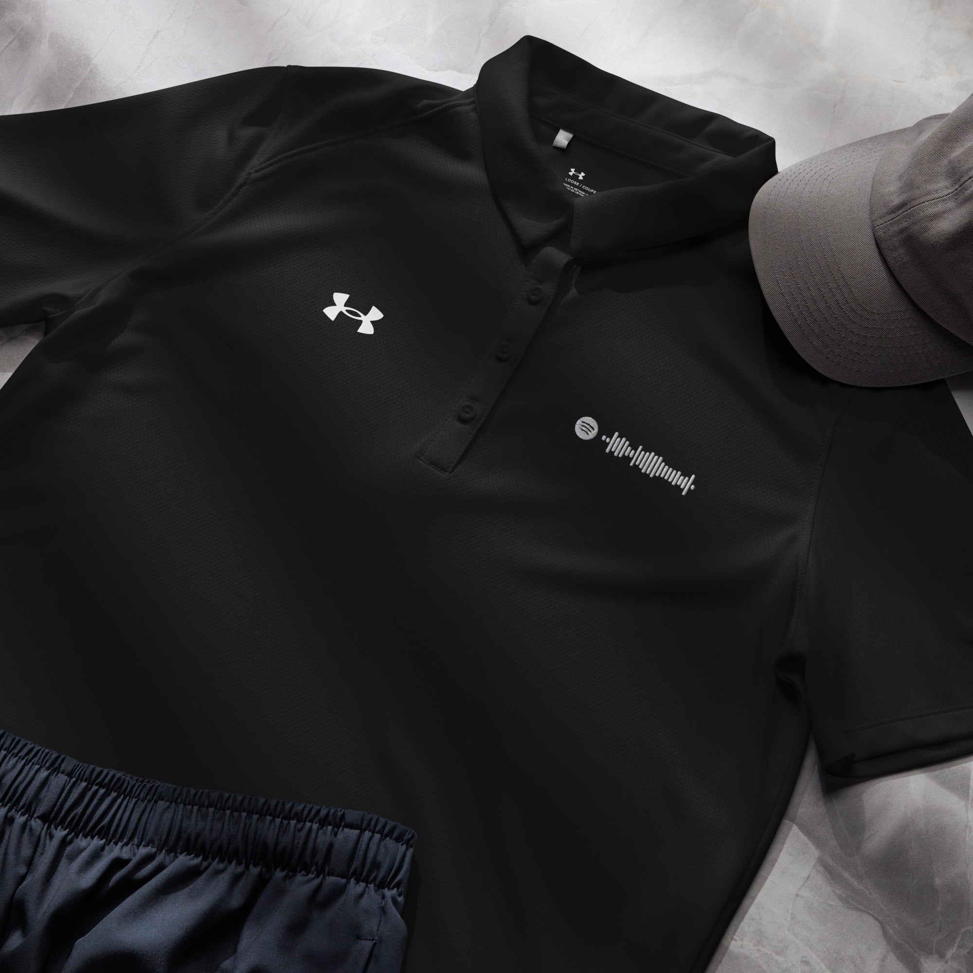 Under Armour Polo Shirt Women Black with Custom Music Code