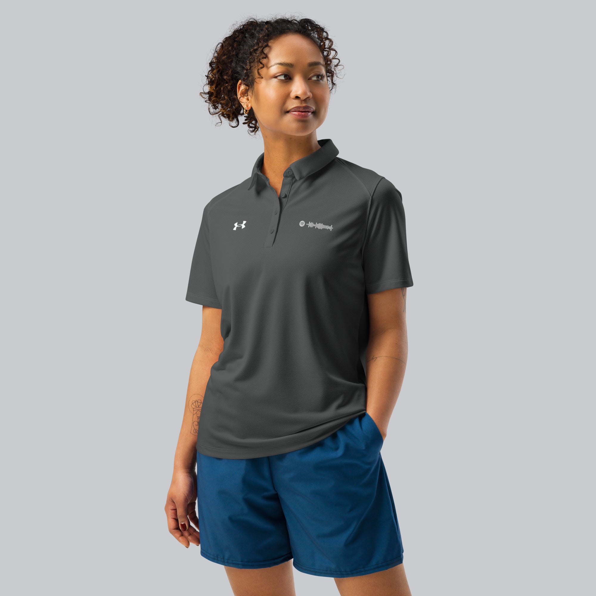 Under Armour Polo Shirt Women Grey with Custom Music Code