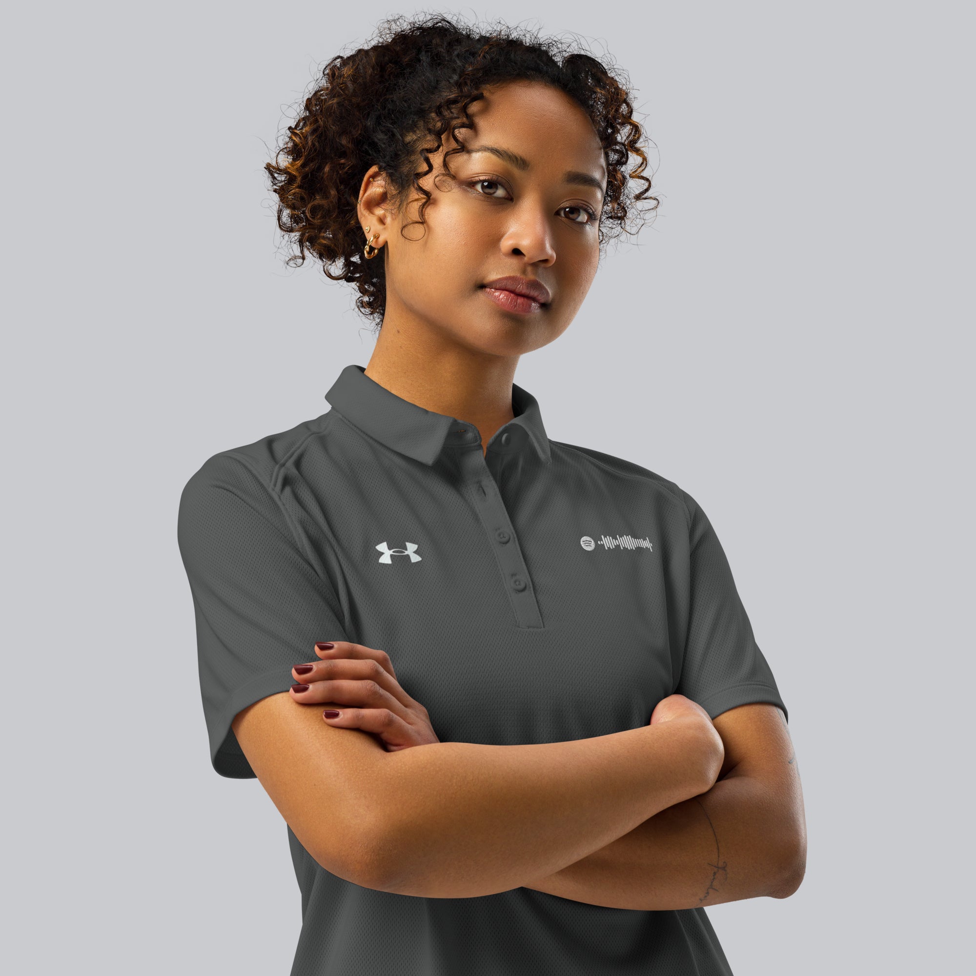 Under Armour Polo Shirt Women Grey with Custom Music Code