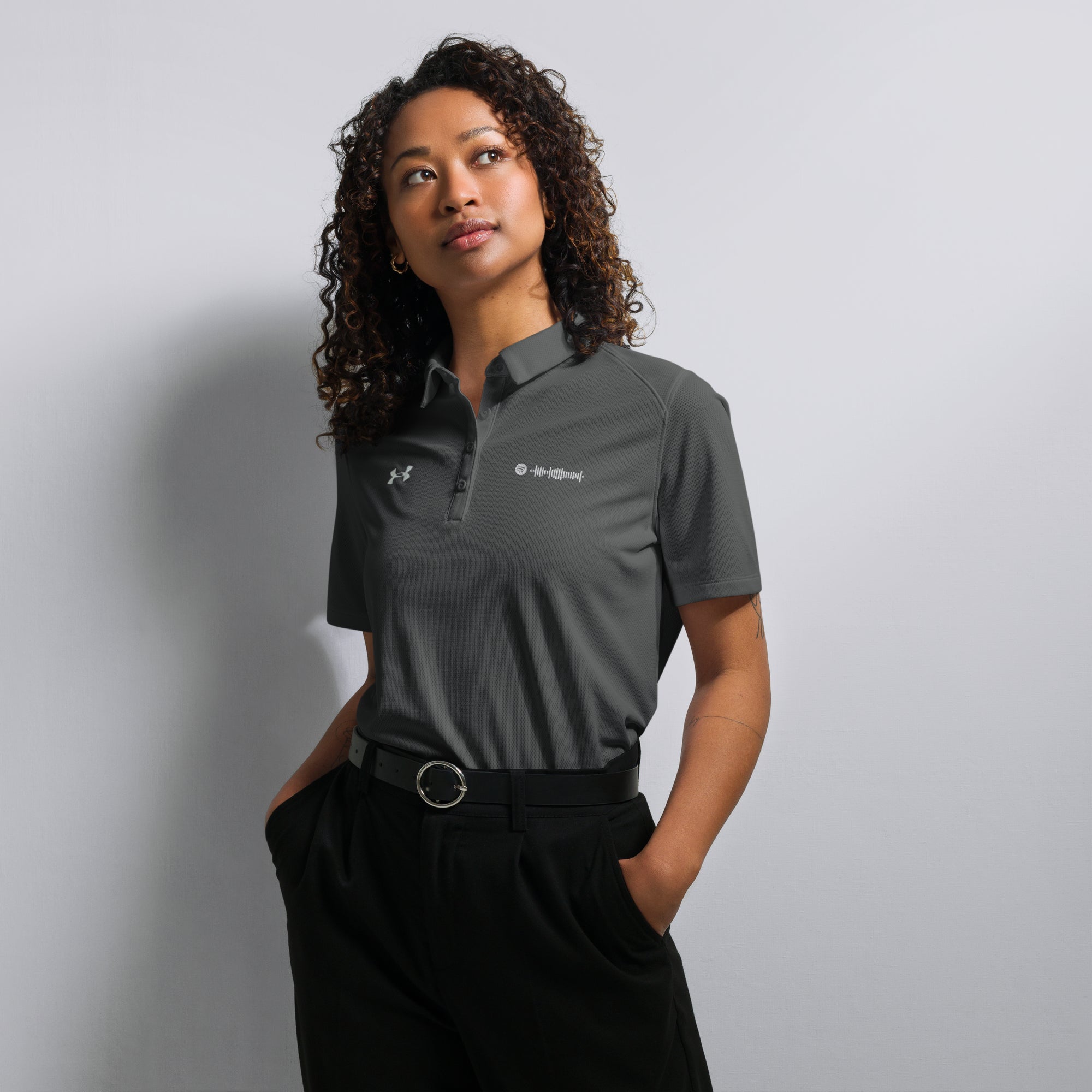 Under Armour Polo Shirt Women Grey with Custom Music Code
