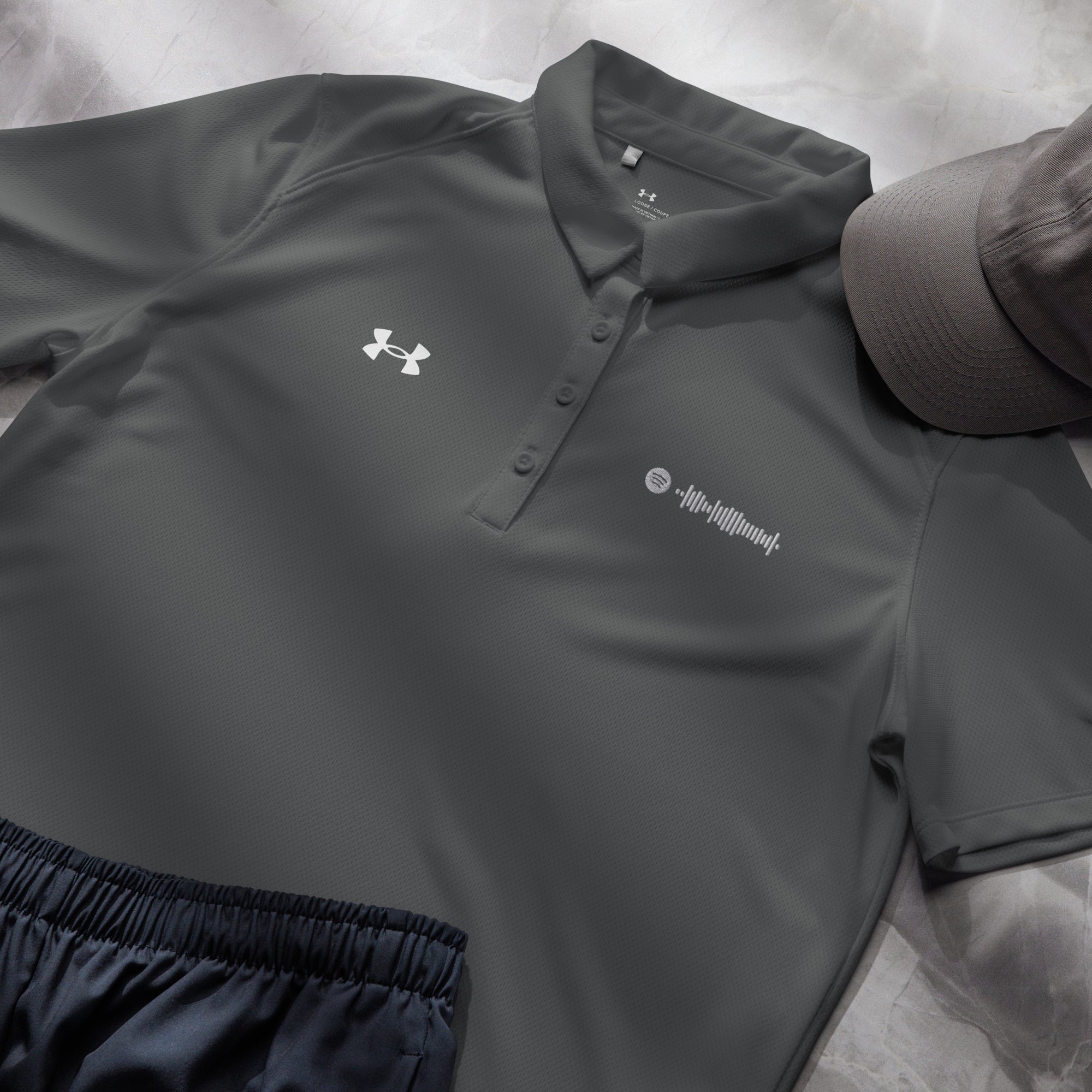 Under Armour Polo Shirt Women Grey with Custom Music Code