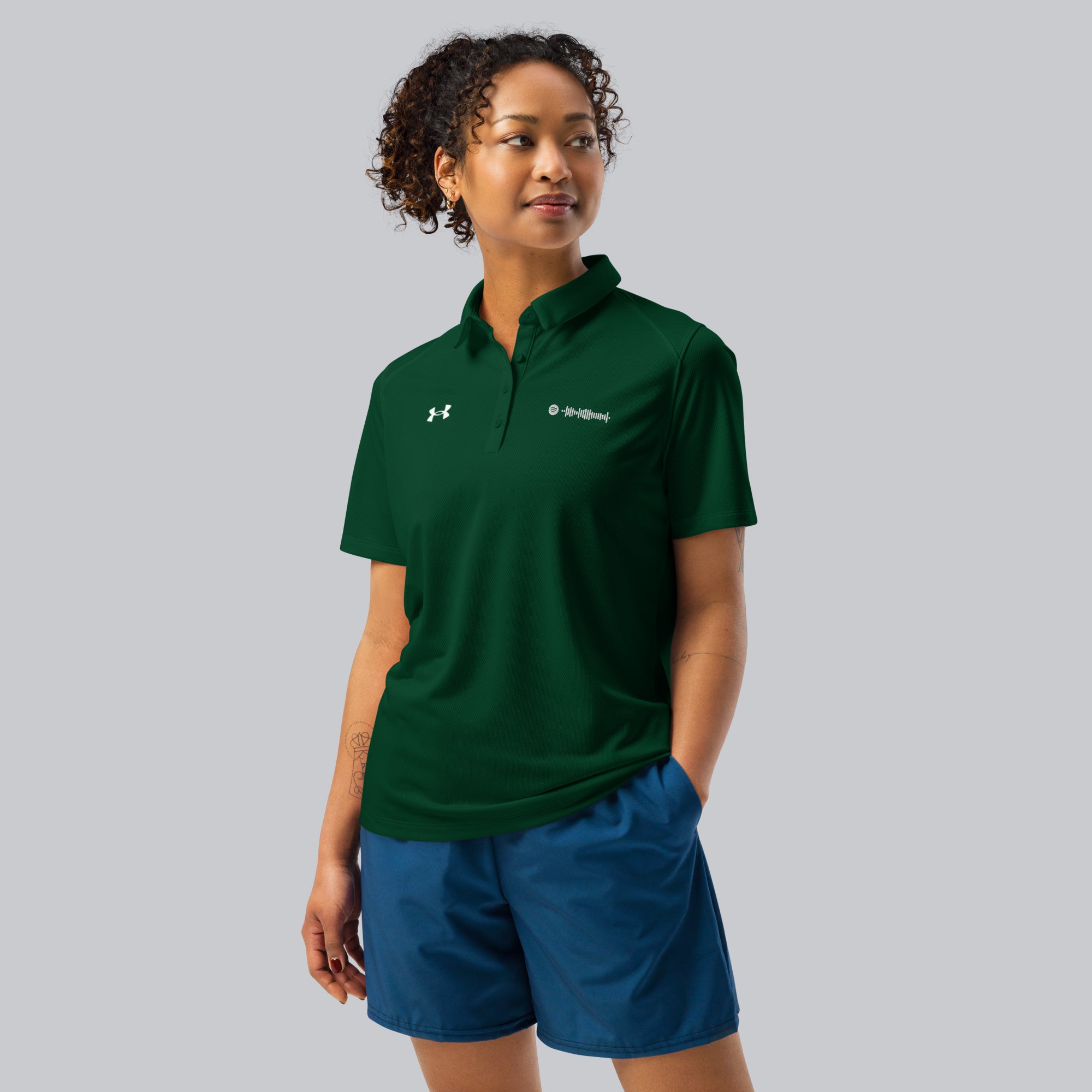 Under Armour Polo Shirt Women Green with Custom Music Code