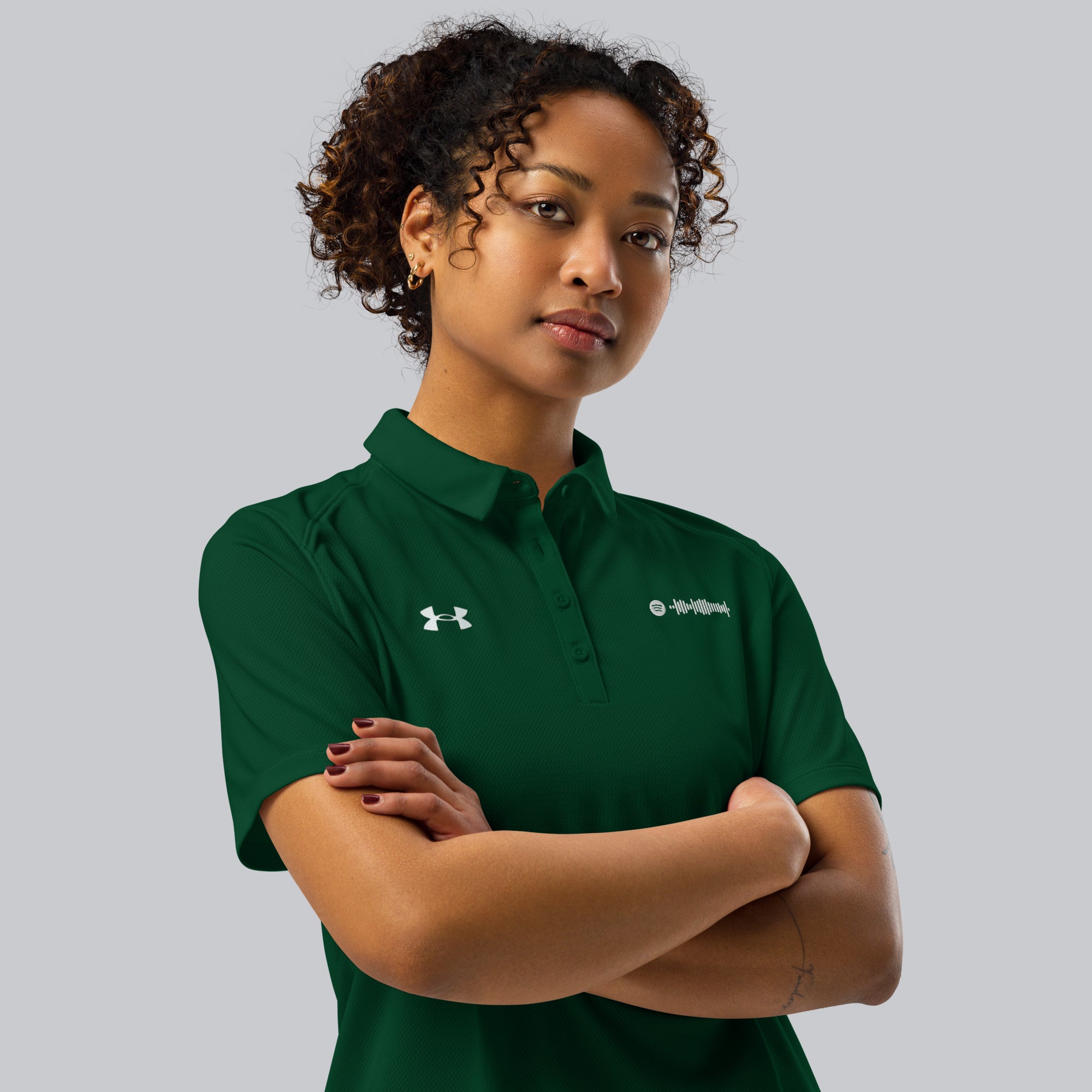 Under Armour Polo Shirt Women Green with Custom Music Code