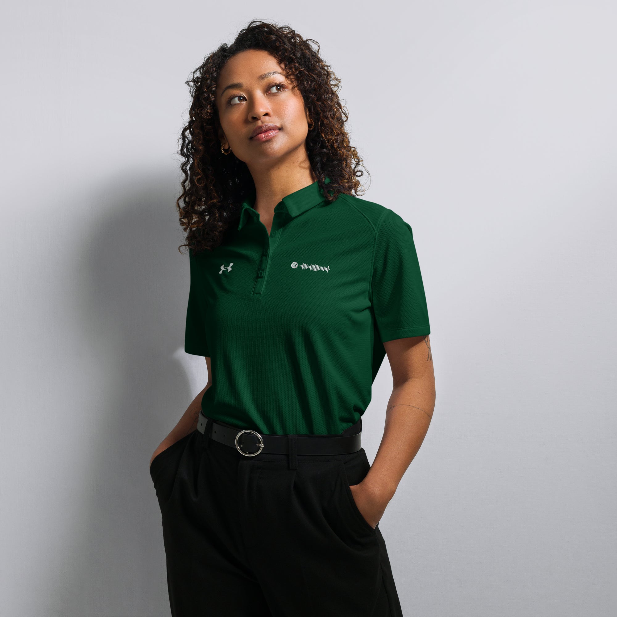 Under Armour Polo Shirt Women Green with Custom Music Code