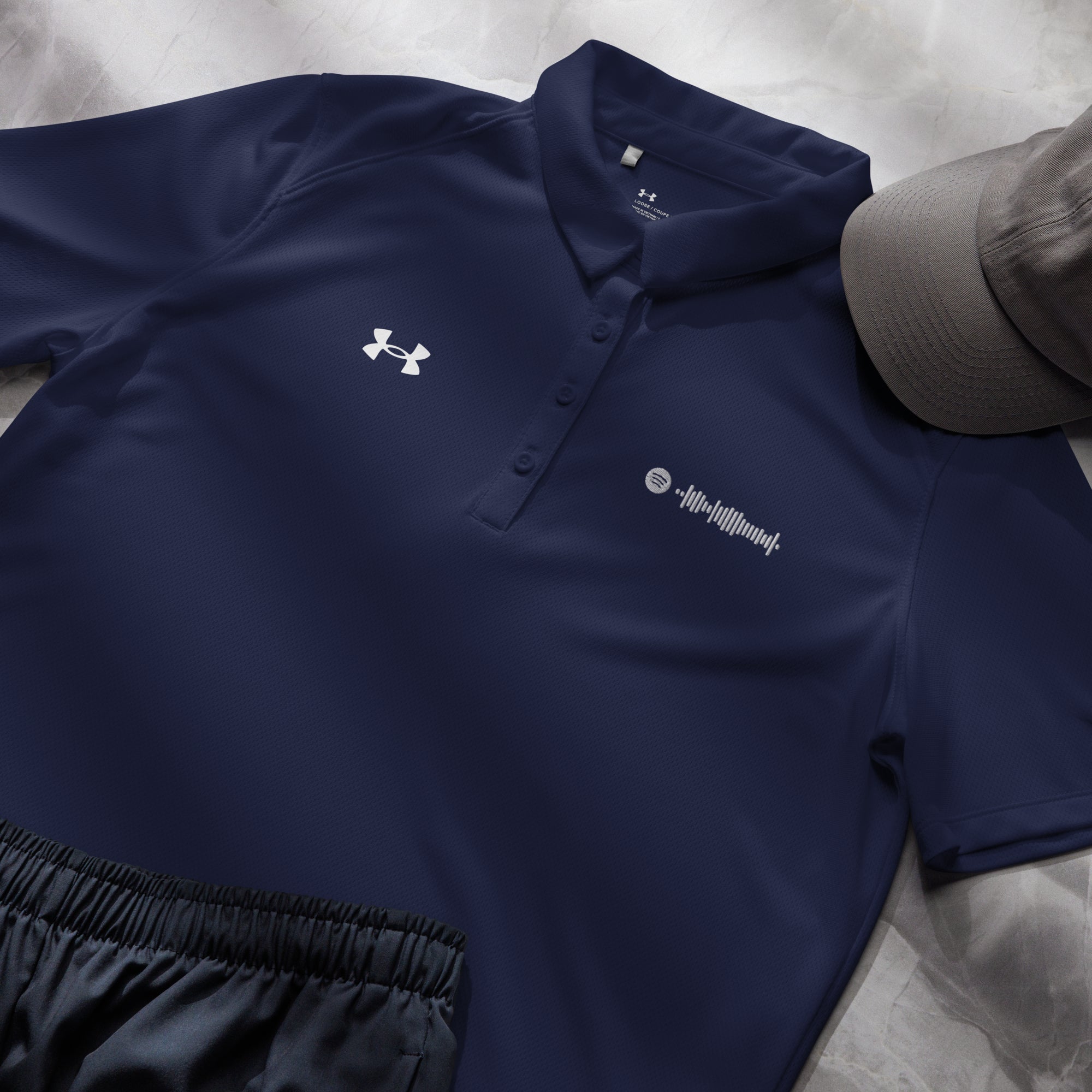 Under Armour Polo Shirt Women Navy with Custom Music Code