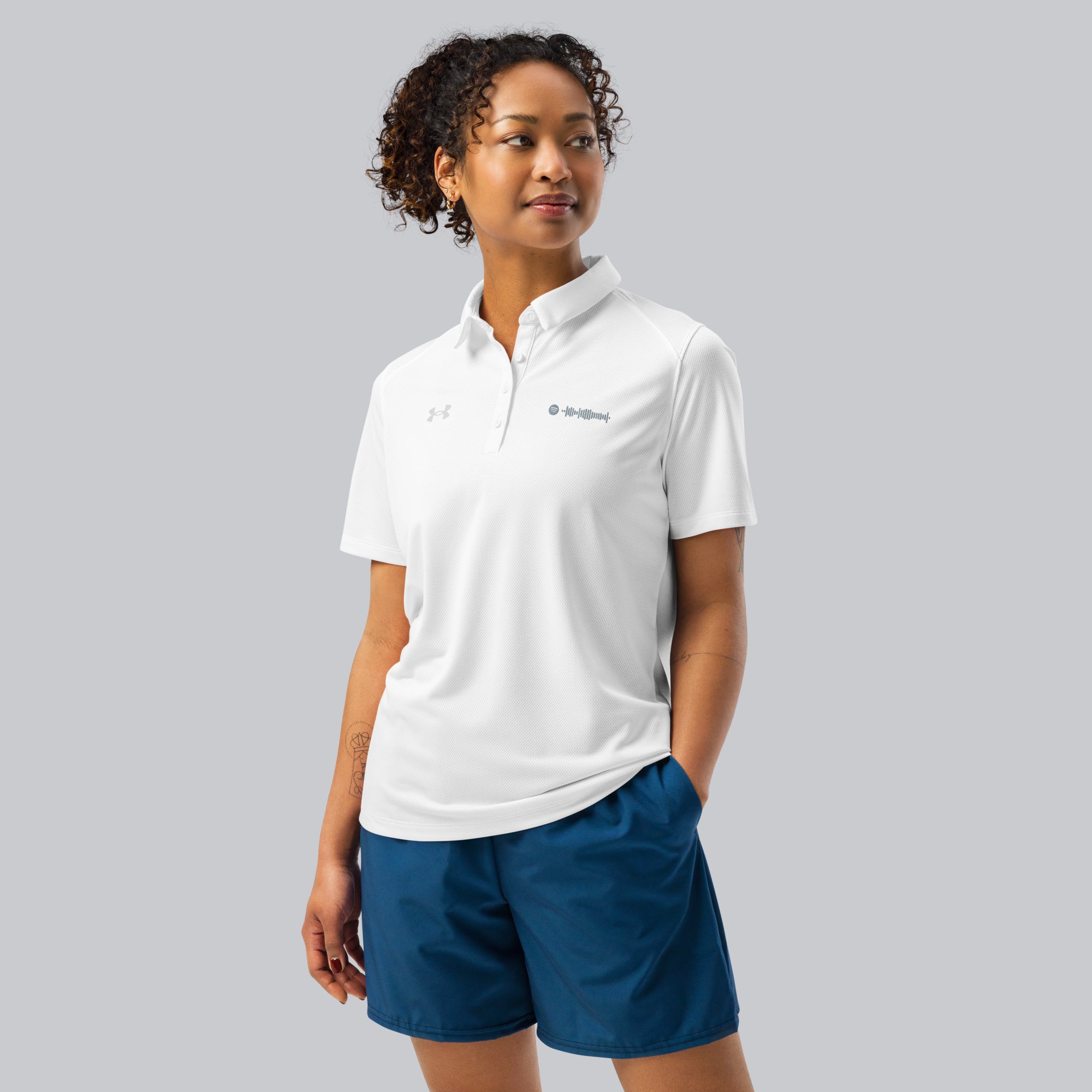 Under Armour Polo Shirt Women White with Custom Music Code