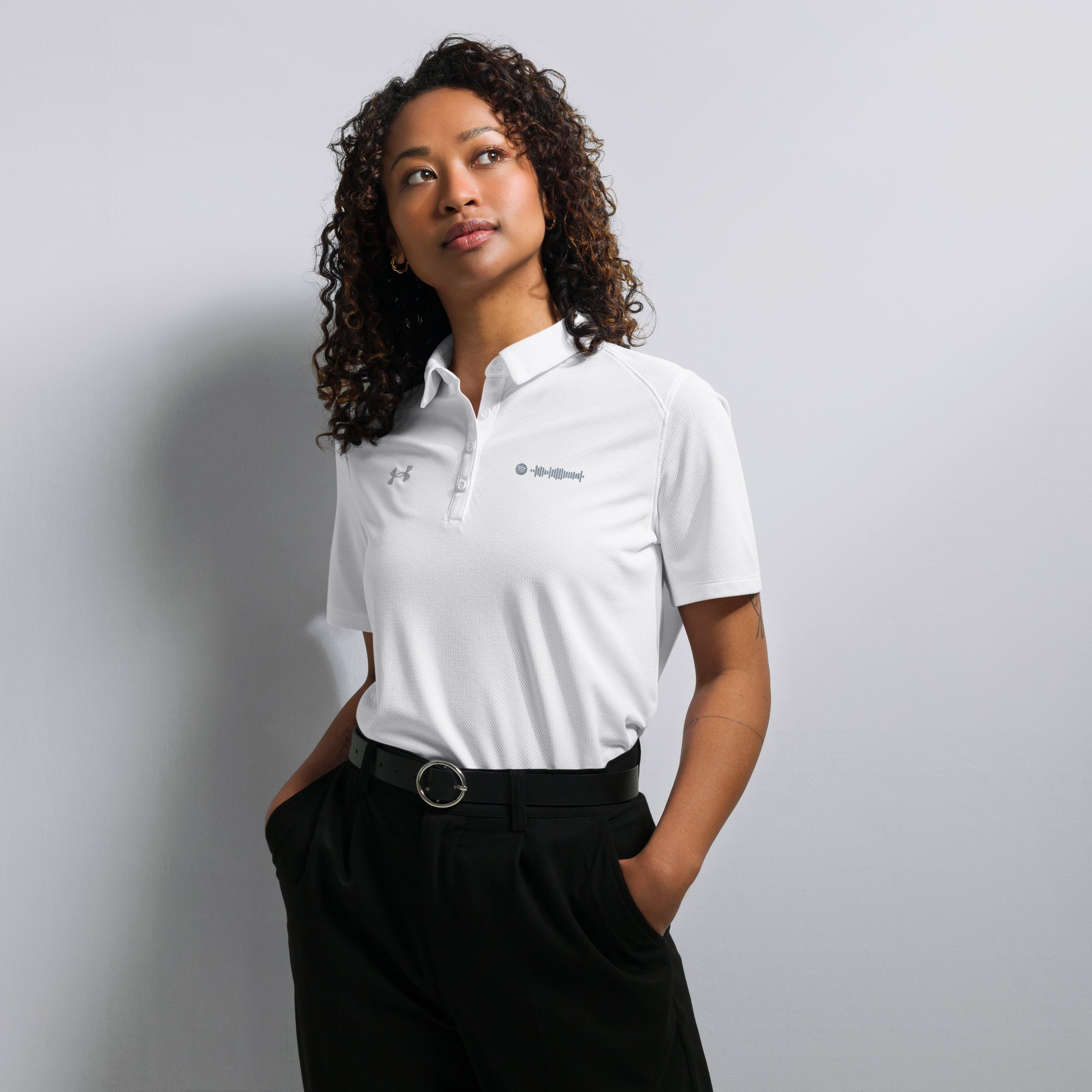 Under Armour Polo Shirt Women White with Custom Music Code
