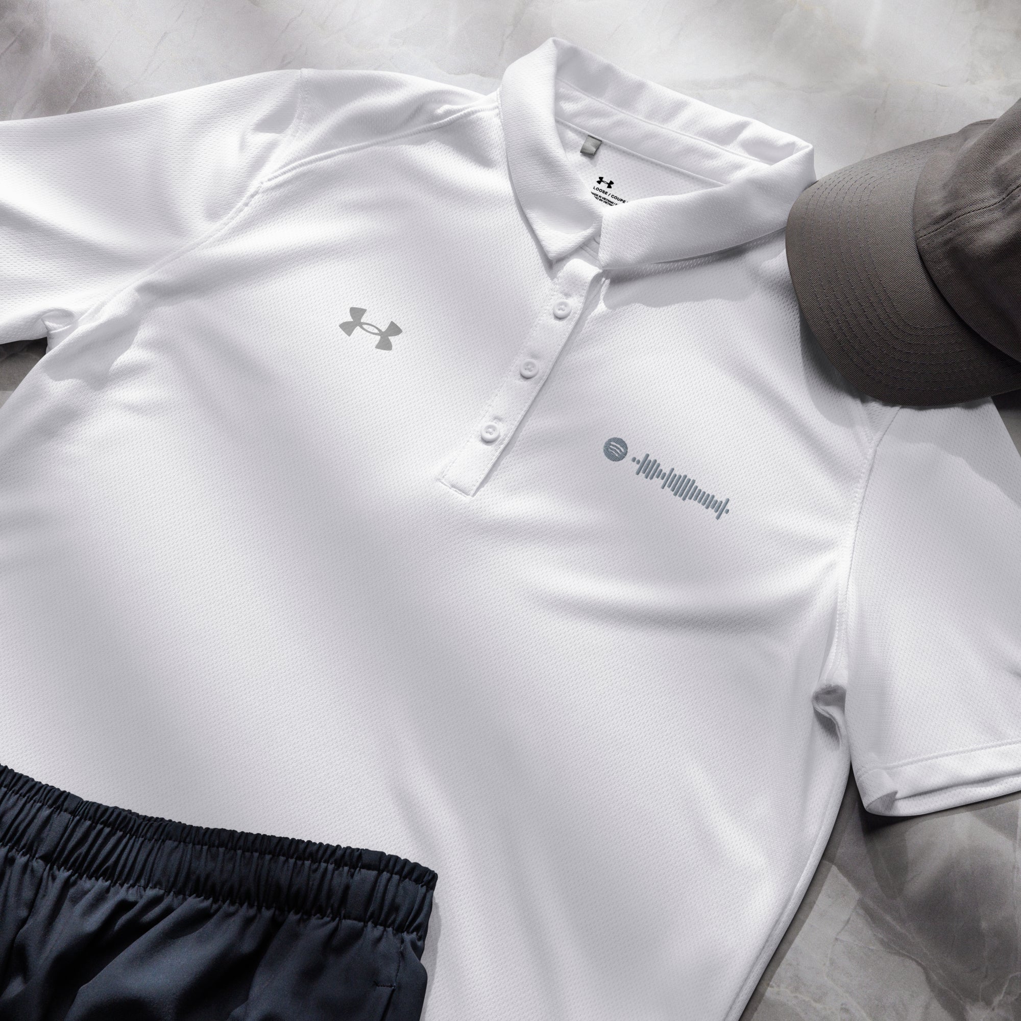 Under Armour Polo Shirt Women White with Custom Music Code