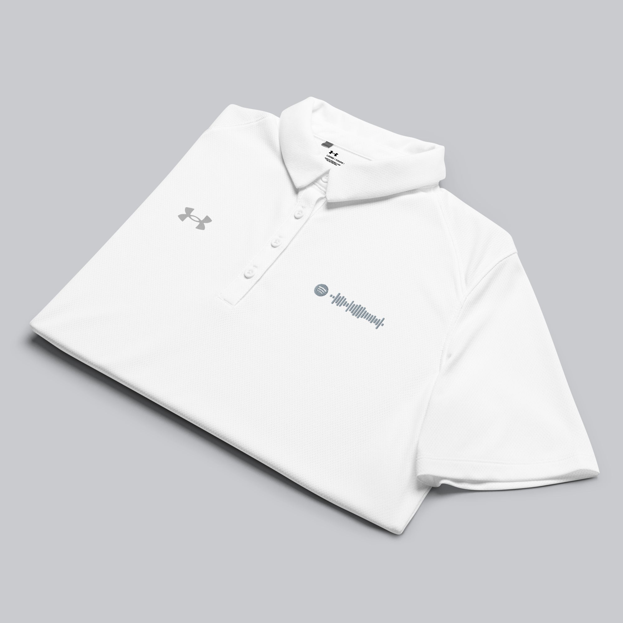 Under Armour Polo Shirt Women White with Custom Music Code