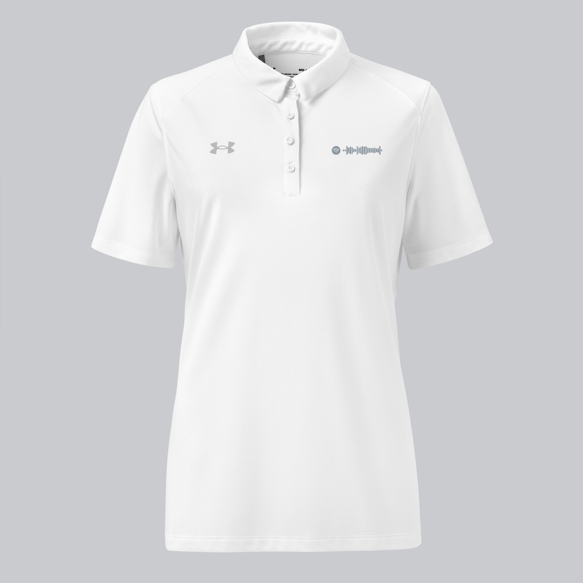 Under Armour Polo Shirt Women White with Custom Music Code