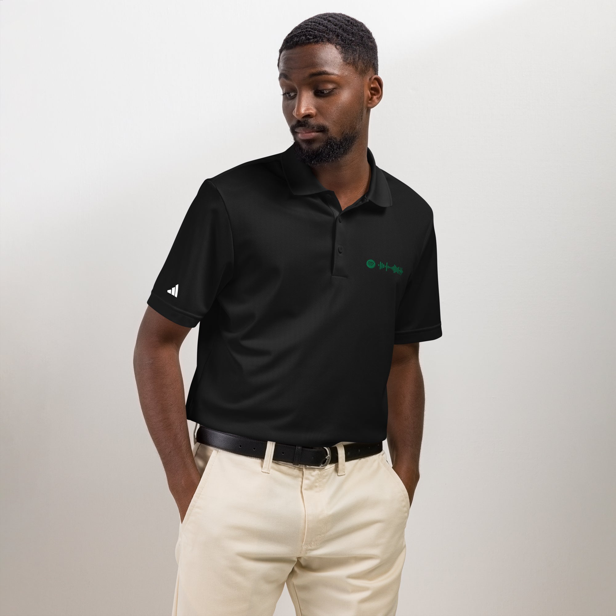 Adidas Unisex Polo Shirt Black with embroidered custom Music Code of your favorite song