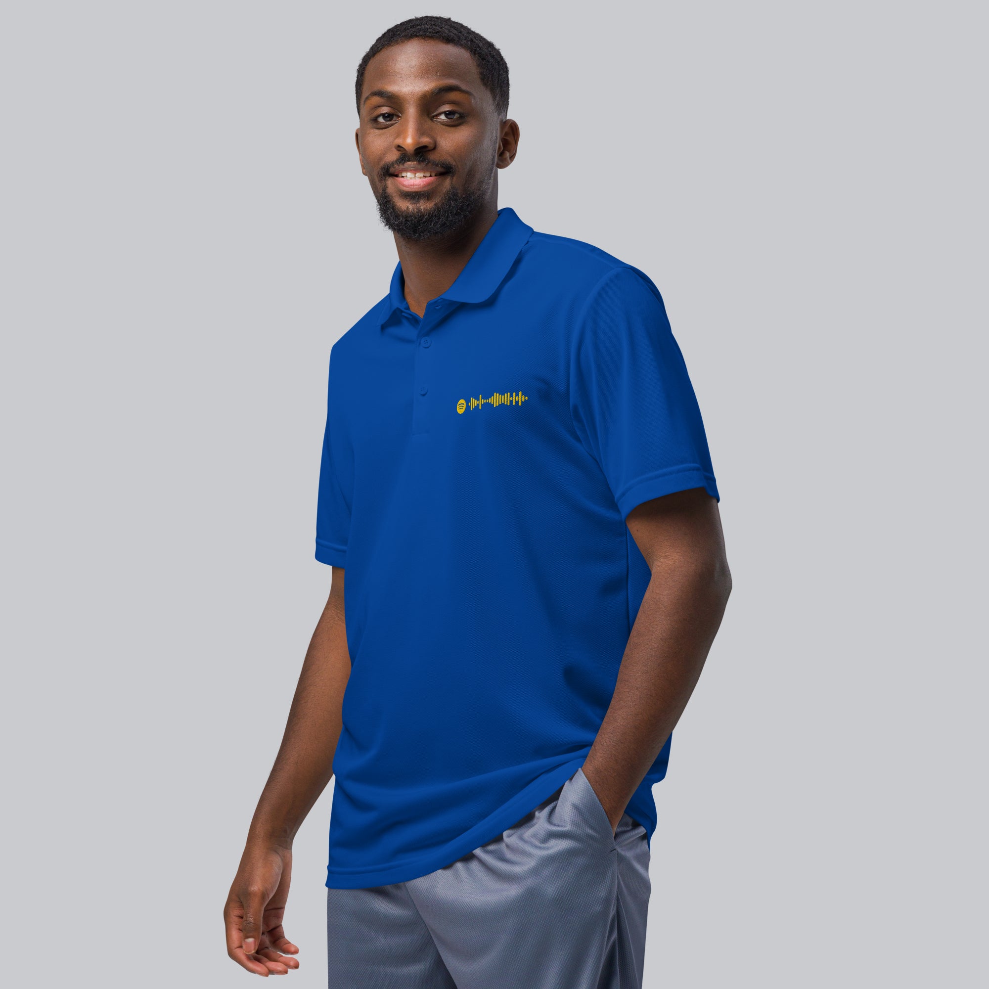Adidas Unisex Polo Shirt Blue with embroidered custom Music Code of your favorite song