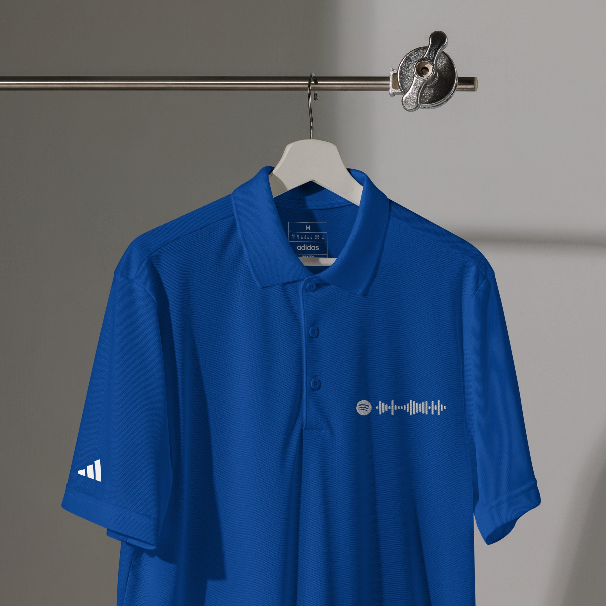 Adidas Unisex Polo Shirt Blue with embroidered custom Music Code of your favorite song