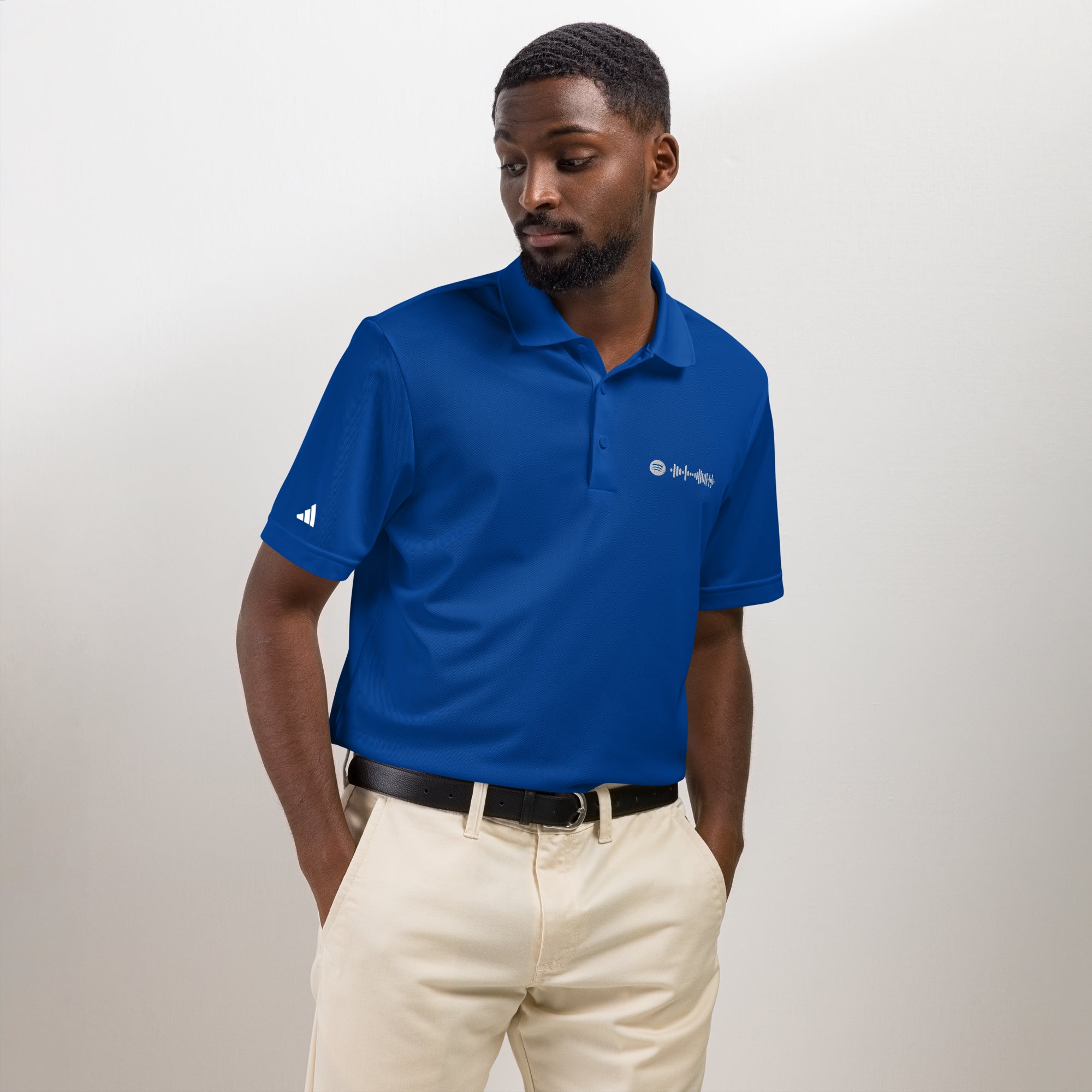 Adidas Unisex Polo Shirt Blue with embroidered custom Music Code of your favorite song