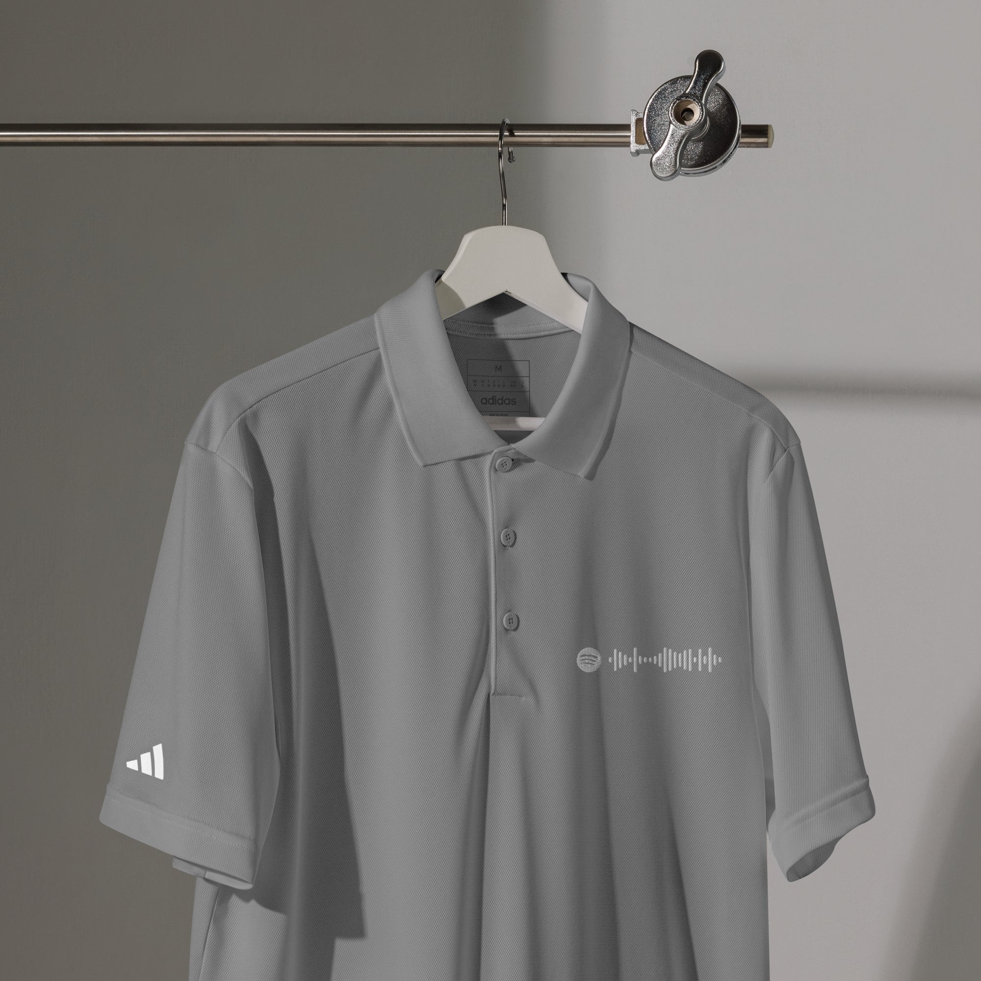 Adidas Unisex Polo Shirt Grey with embroidered custom Music Code of your favorite song