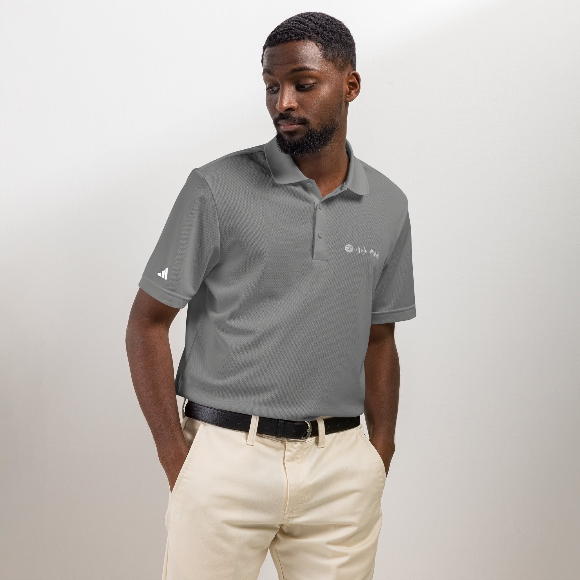 Adidas Unisex Polo Shirt Grey with embroidered custom Music Code of your favorite song