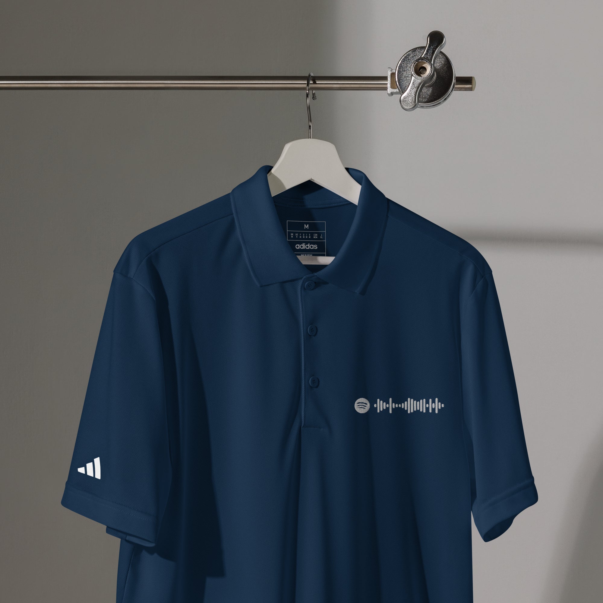 Adidas Unisex Polo Shirt Navy with embroidered custom Music Code of your favorite song