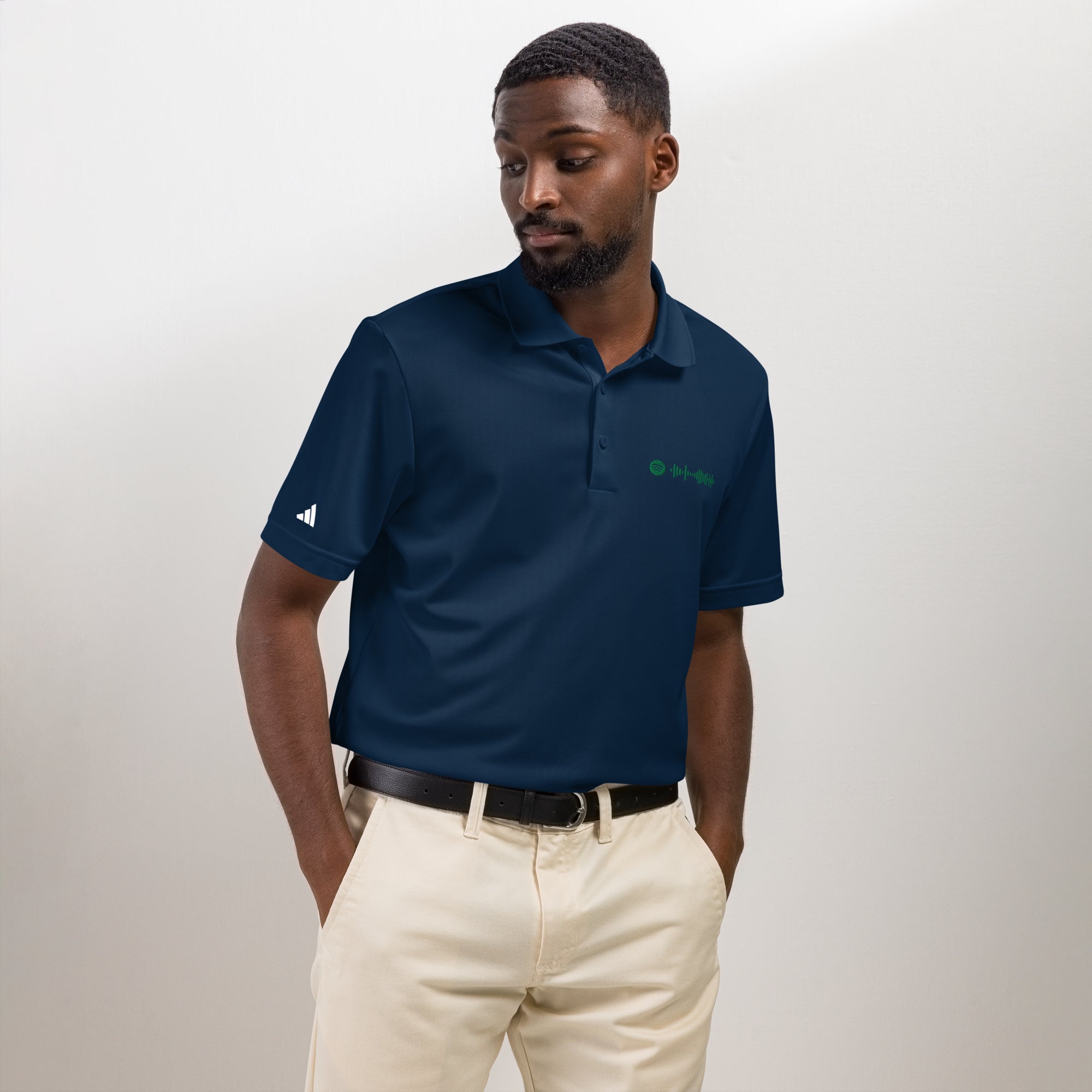 Adidas Unisex Polo Shirt Navy with embroidered custom Music Code of your favorite song