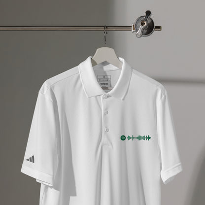 Adidas Unisex Polo Shirt White with embroidered custom Music Code of your favorite song