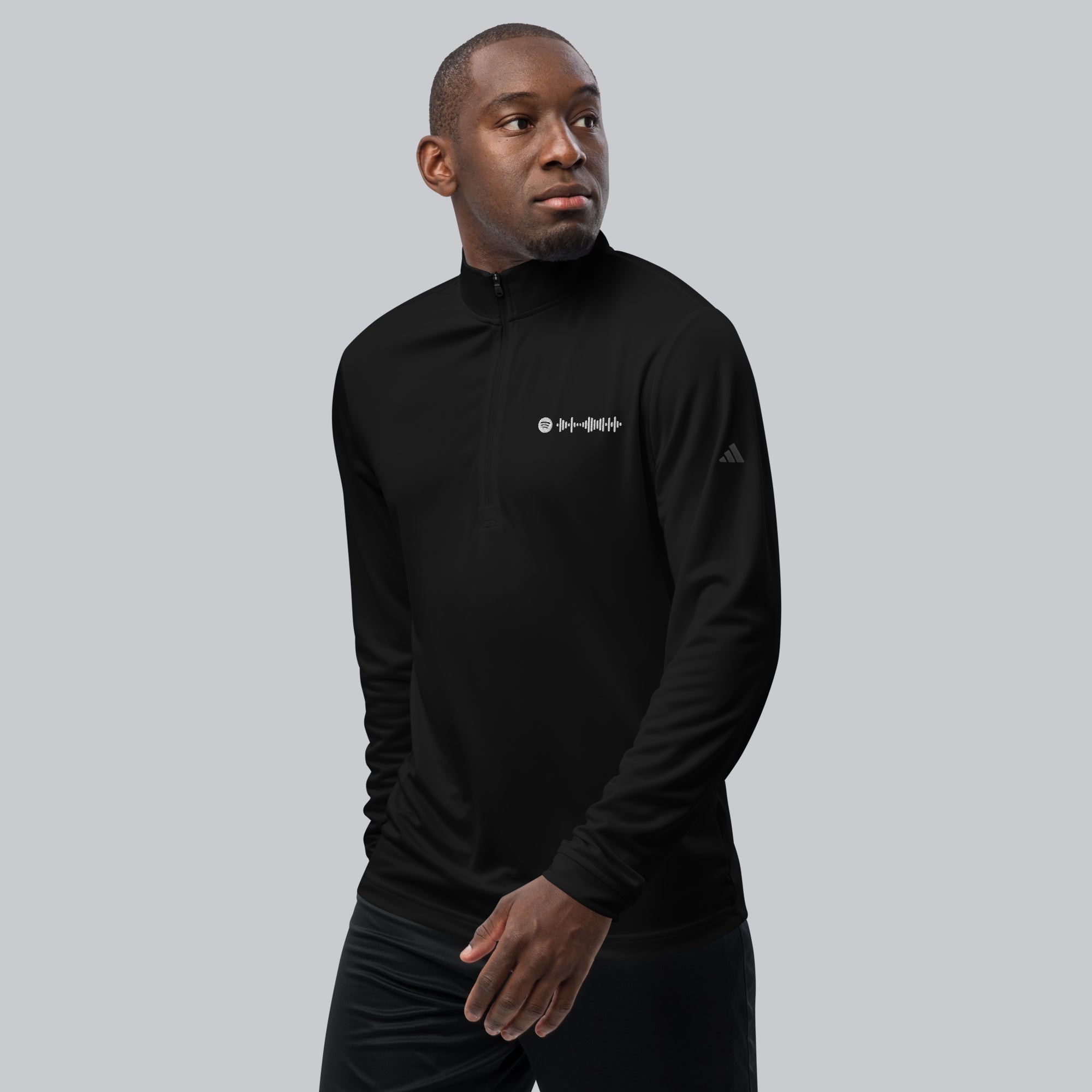 Adidas Zip Sweather Black with custom Music Code of your favorite song
