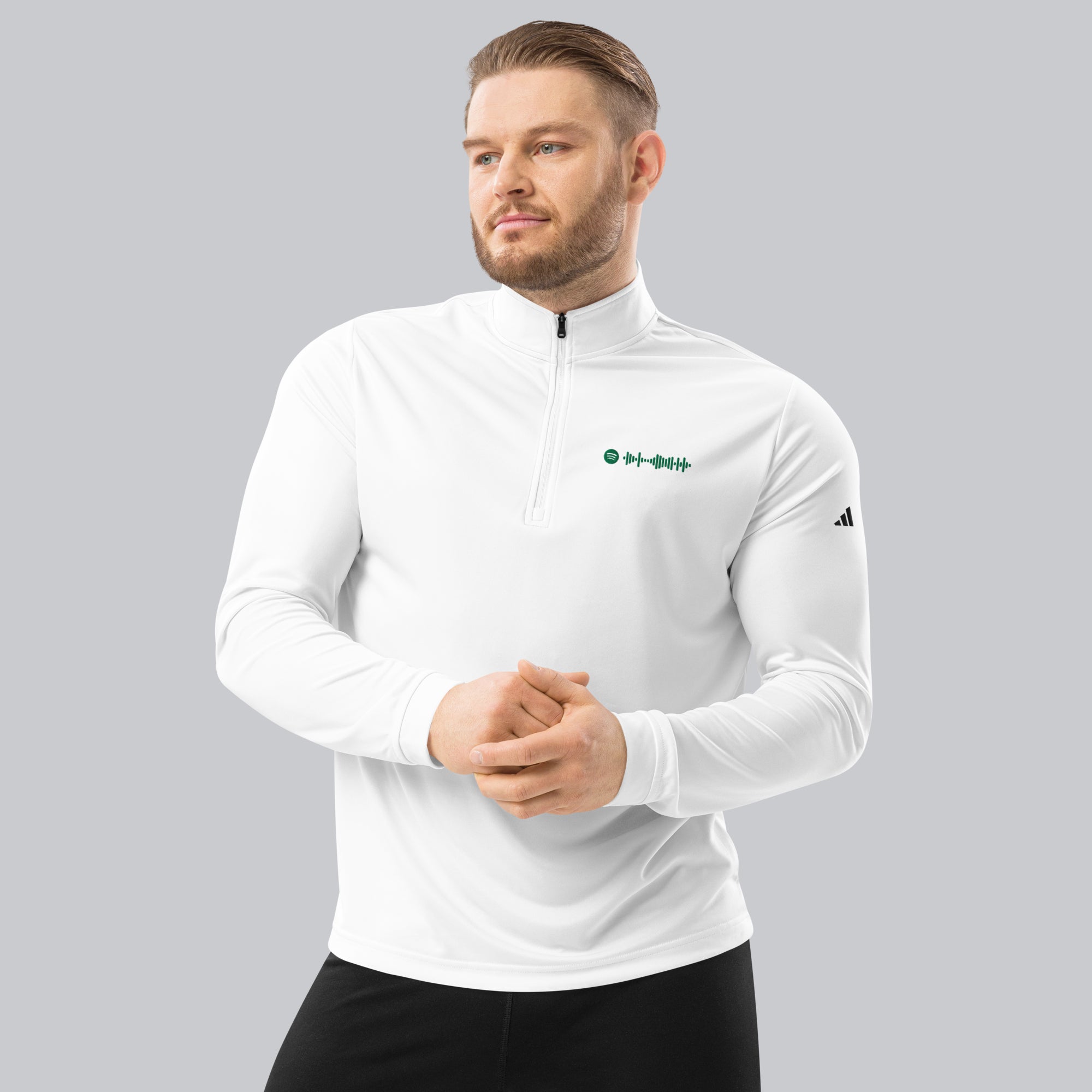 Adidas Zip Sweather White with custom Music Code of your favorite song
