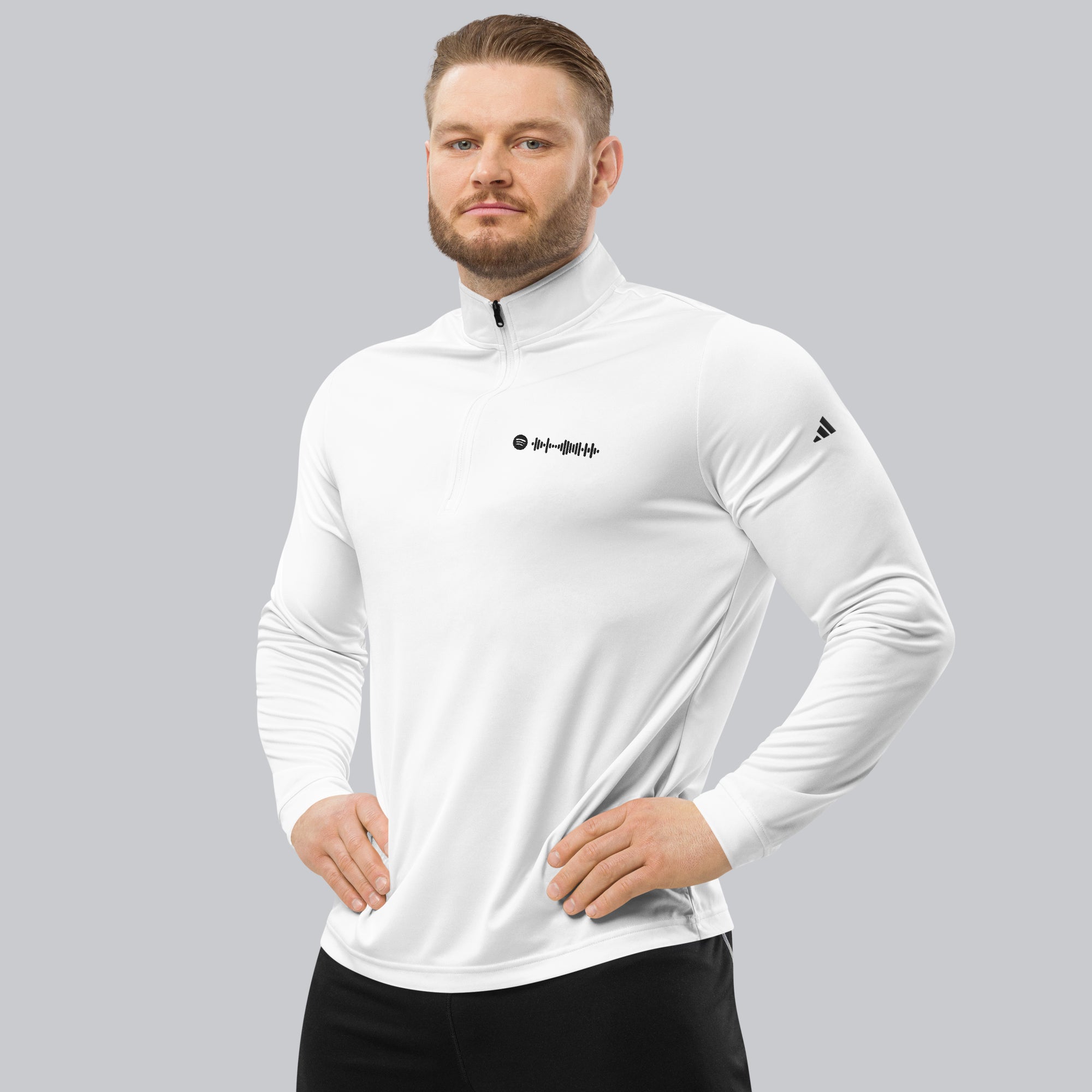 Adidas Zip Sweather White with custom Music Code of your favorite song