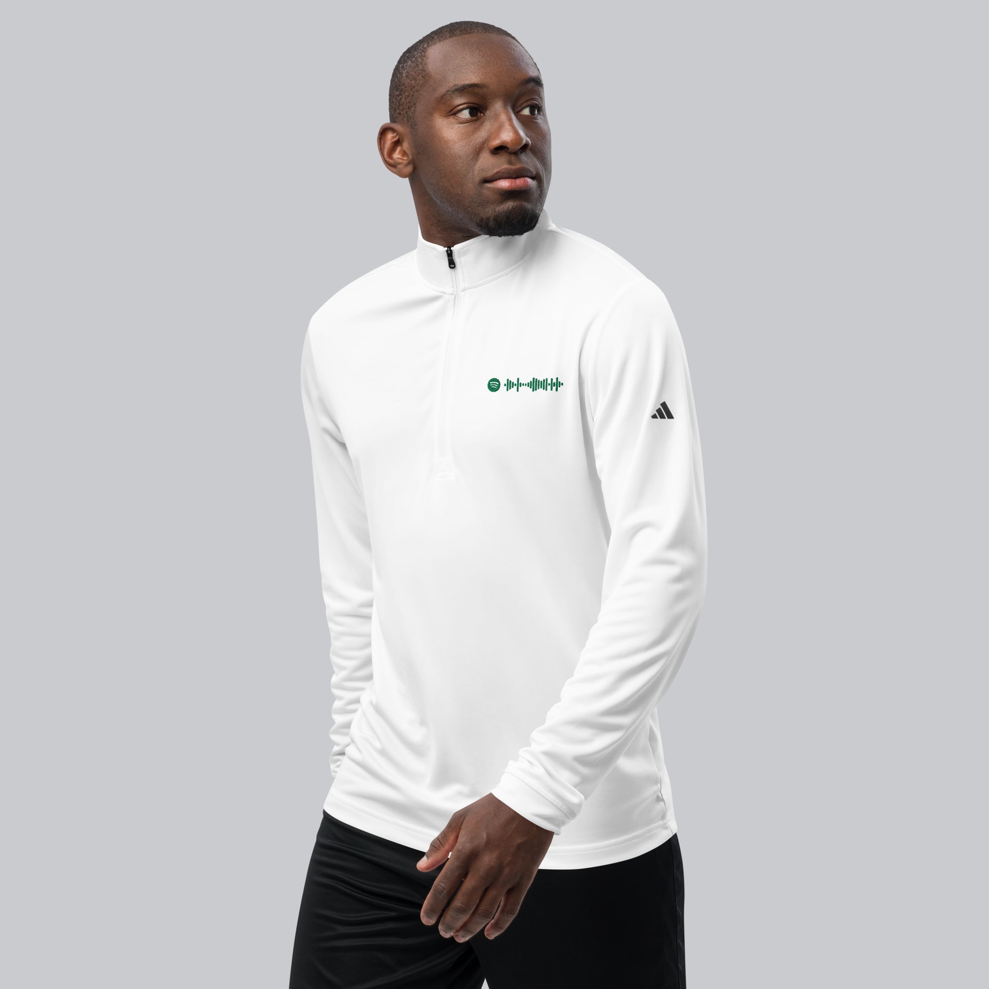 Adidas Zip Sweather White with custom Music Code of your favorite song