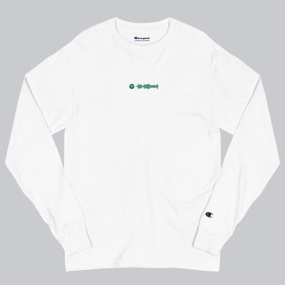 Champion Long Sleeve Shirt White with custom Music Code of your favorite song