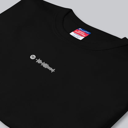 Champion Tshirt Black with Custom Music Code of your favorite song