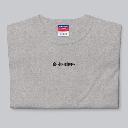 Champion Tshirt Grey with Custom Music Code of your favorite song