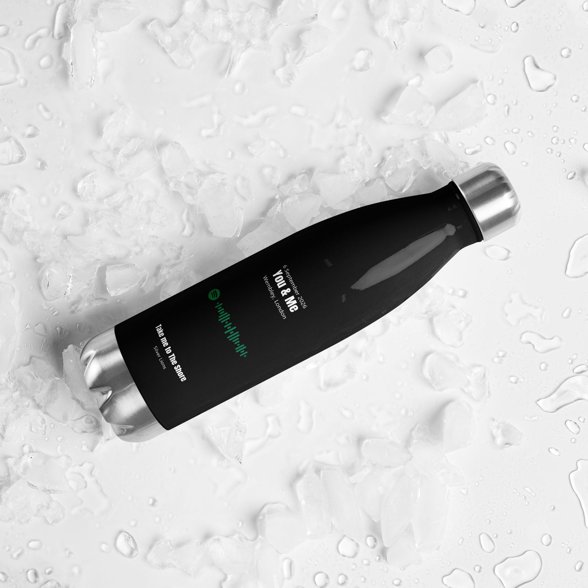 Stainless Steel Water Bottle Black with custom Music Code