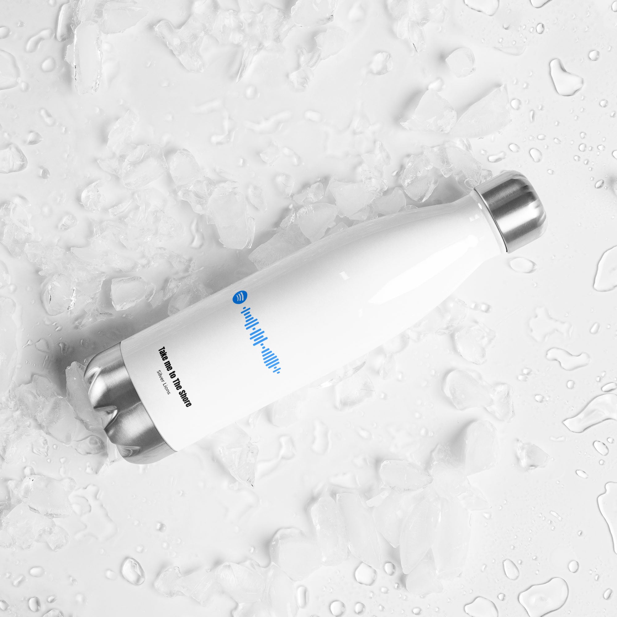 Stainless Steel Water Bottle White with custom Music Code
