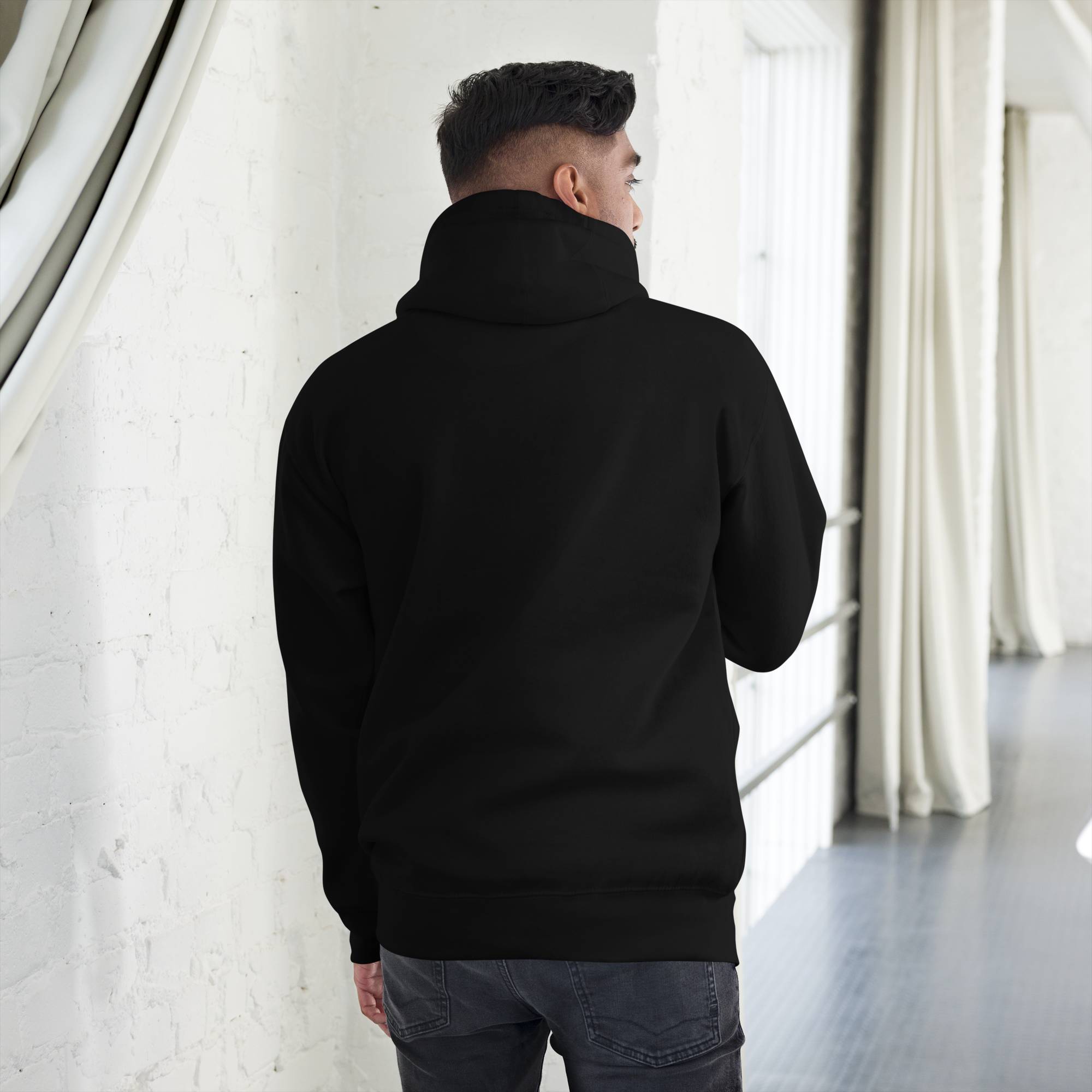 Black hoodie with a custom Music Code