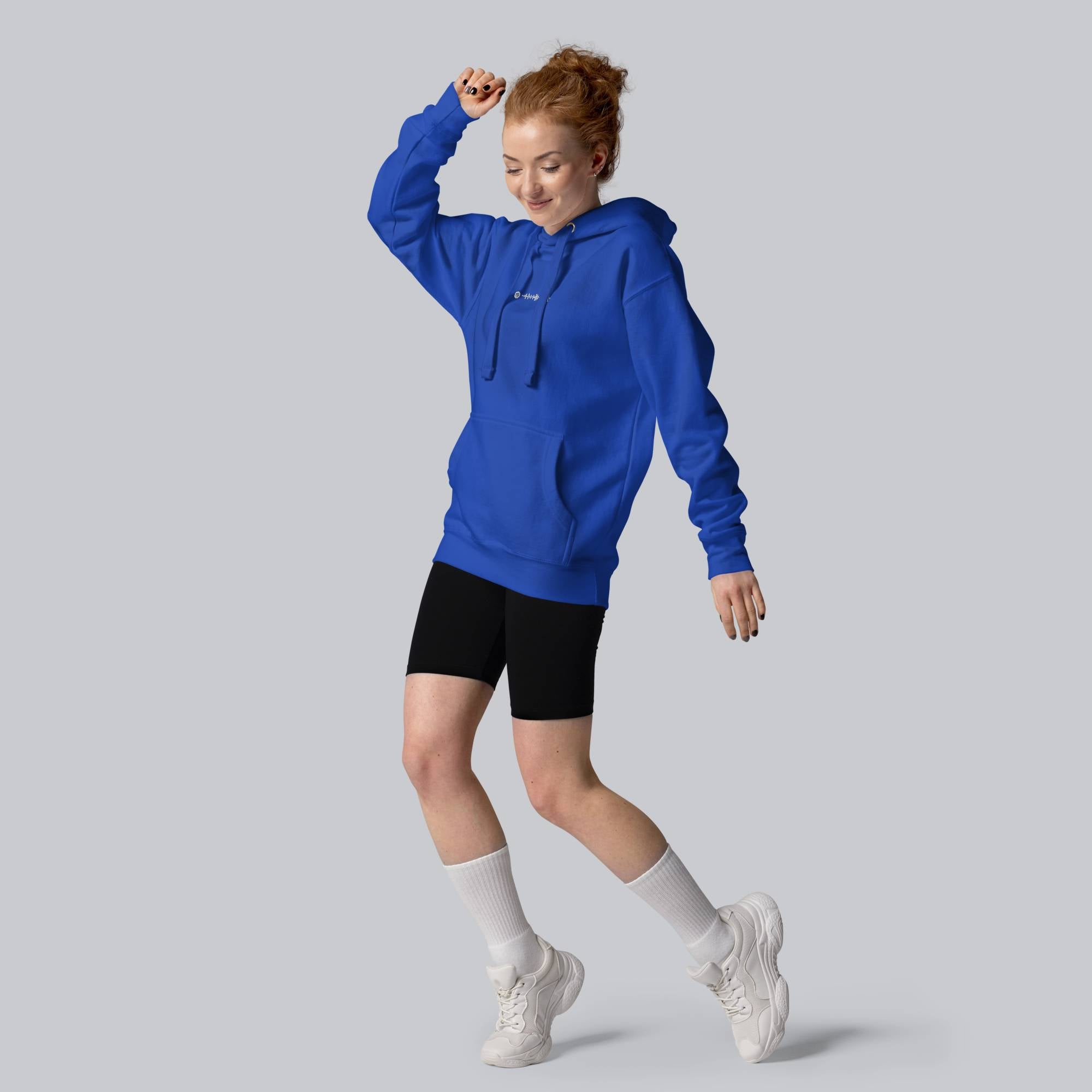 Blue hoodie with a custom Music Code