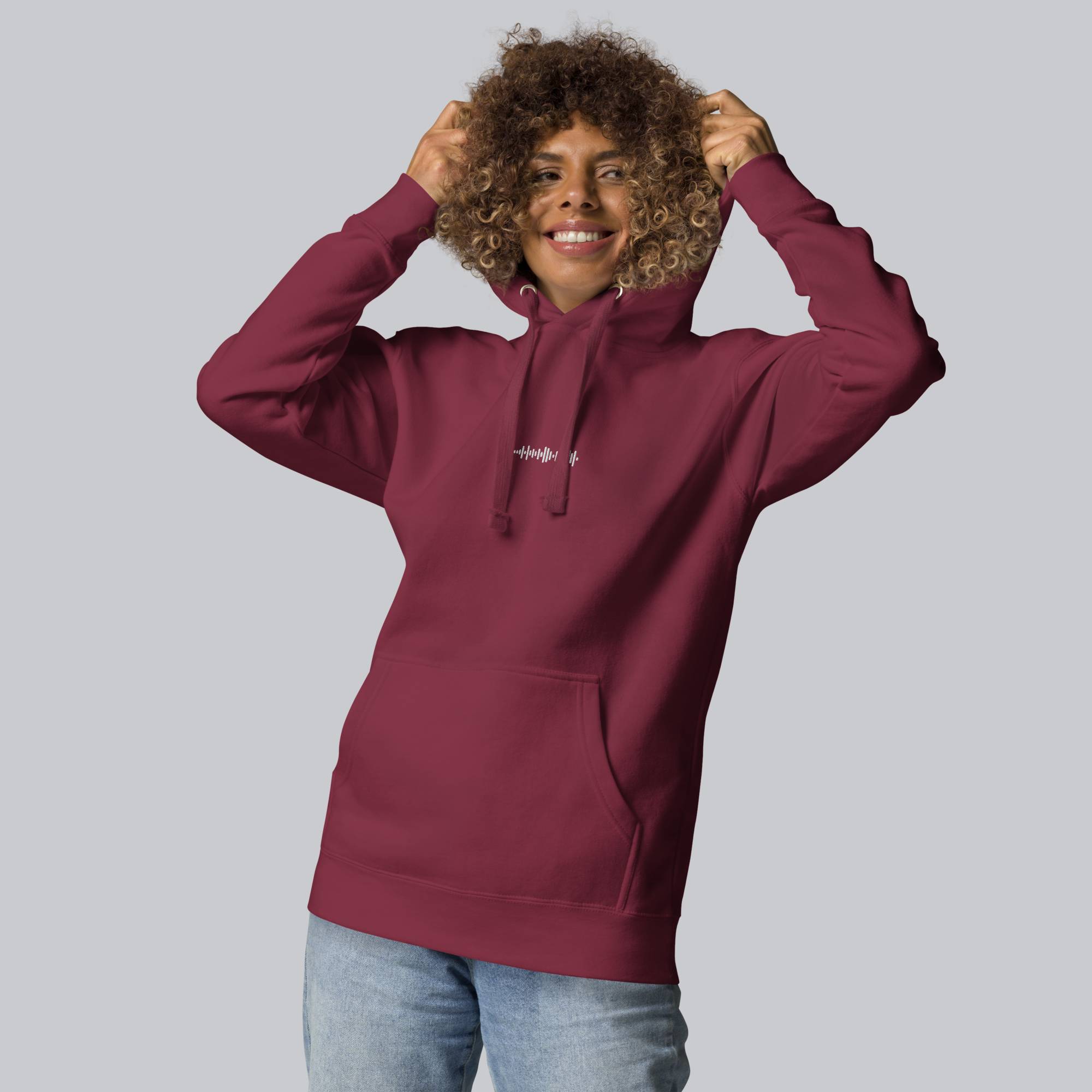 Bordeaux hoodie with a custom Music Code