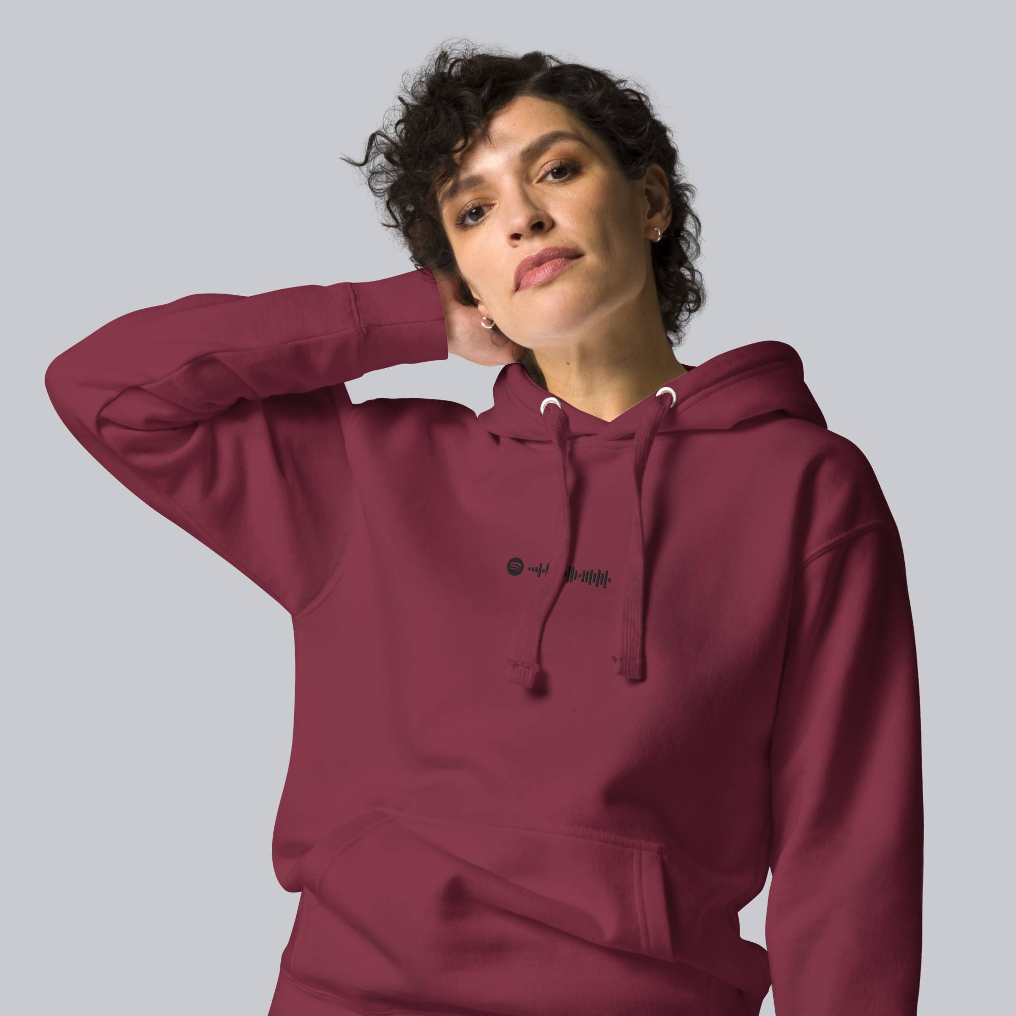 Bordeaux hoodie with a custom Music Code