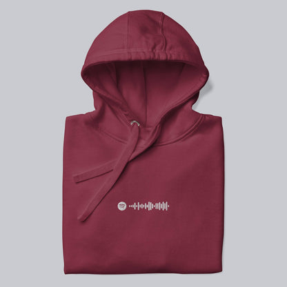 Bordeaux hoodie with a custom Music Code