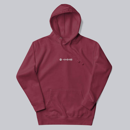 Bordeaux hoodie with a custom Music Code