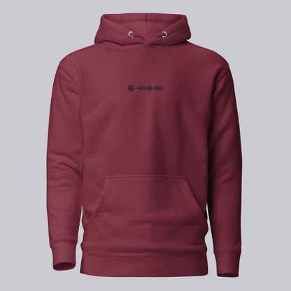 Bordeaux hoodie with a custom Music Code