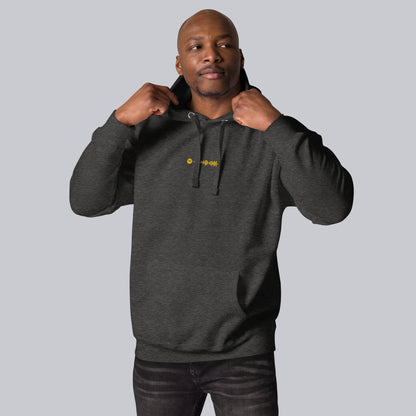 Dark grey hoodie with a custom Music Code