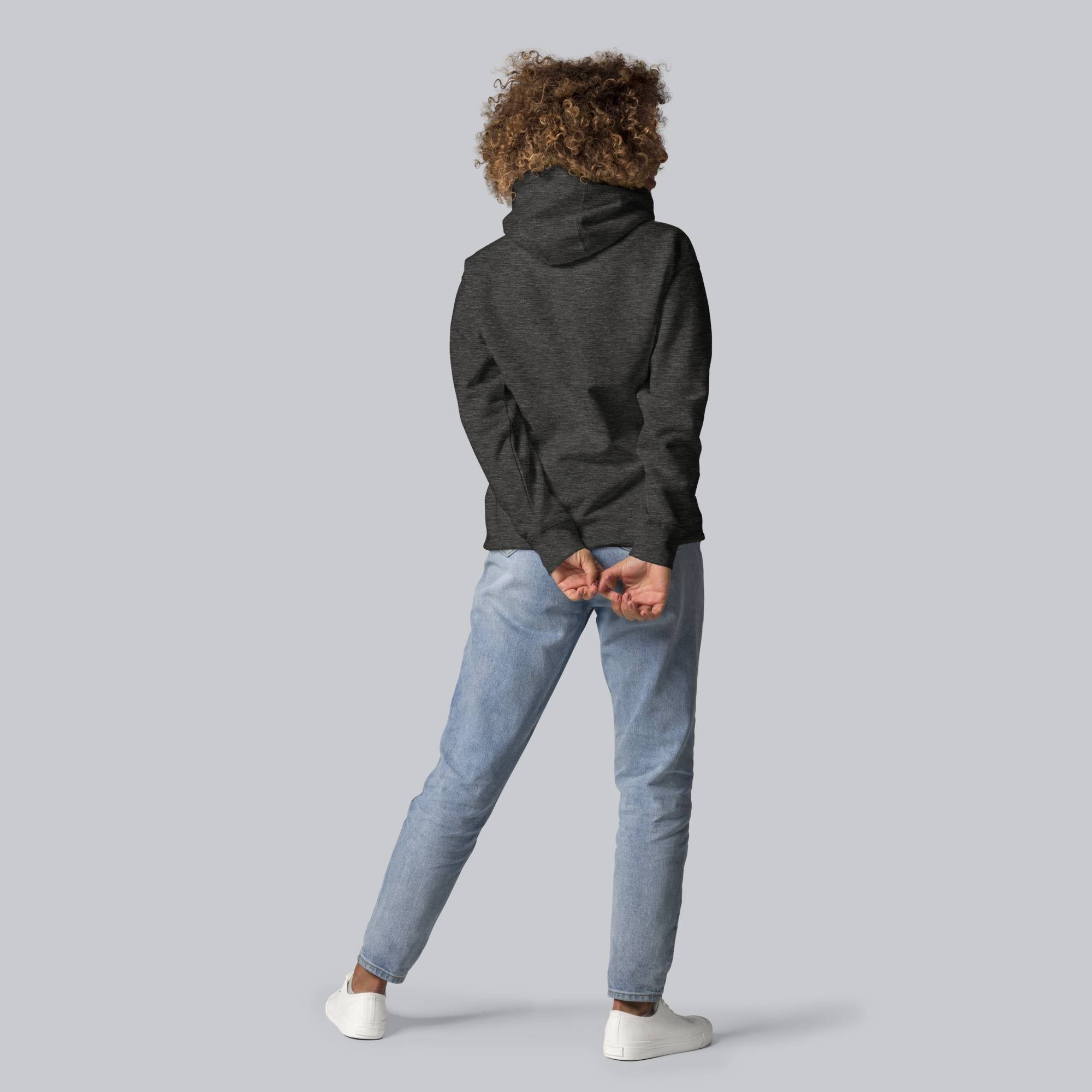 Dark grey hoodie with a custom Music Code