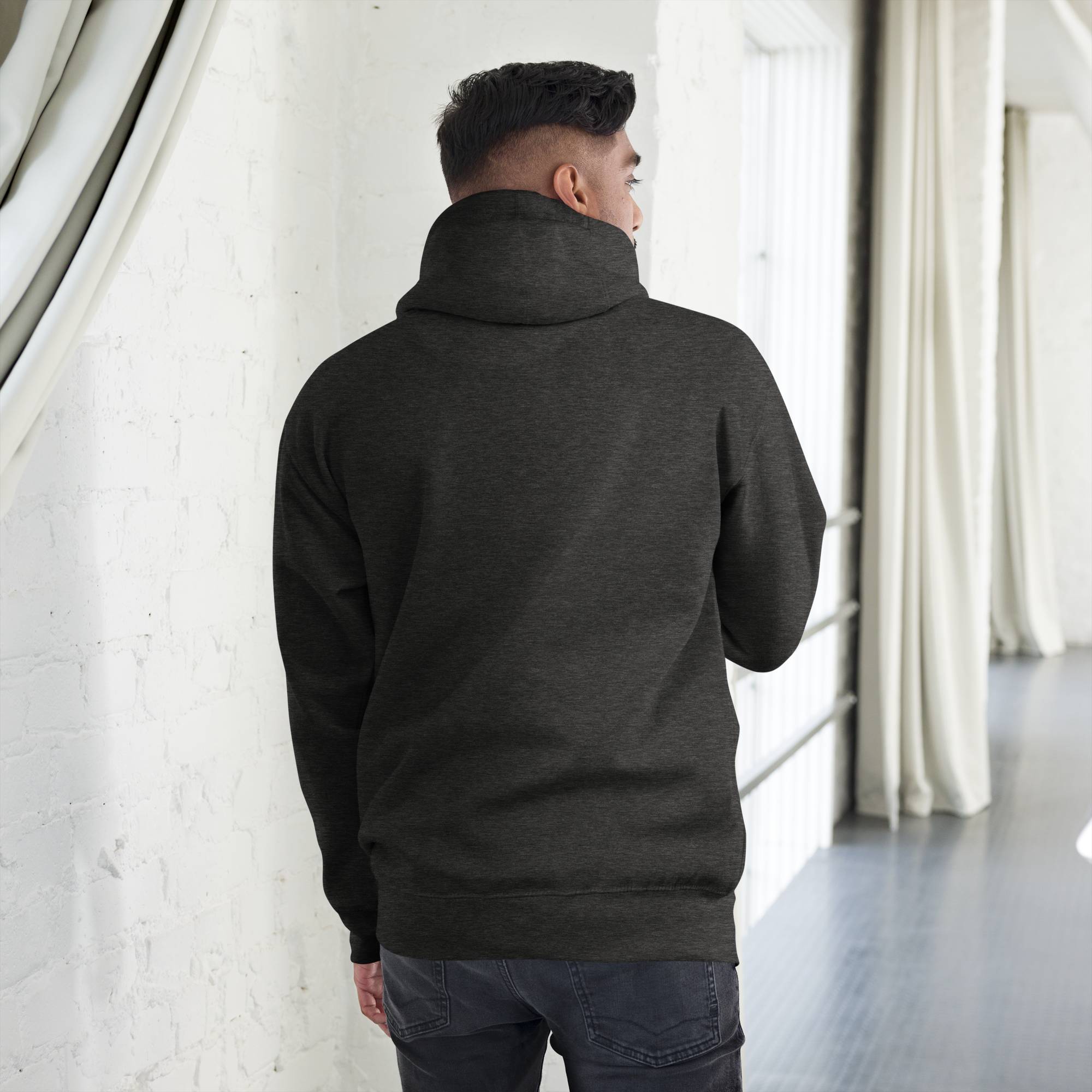 Dark grey hoodie with a custom Music Code