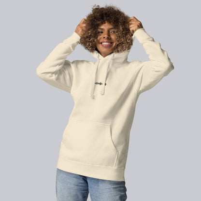Light yellow hoodie with a custom Music Code