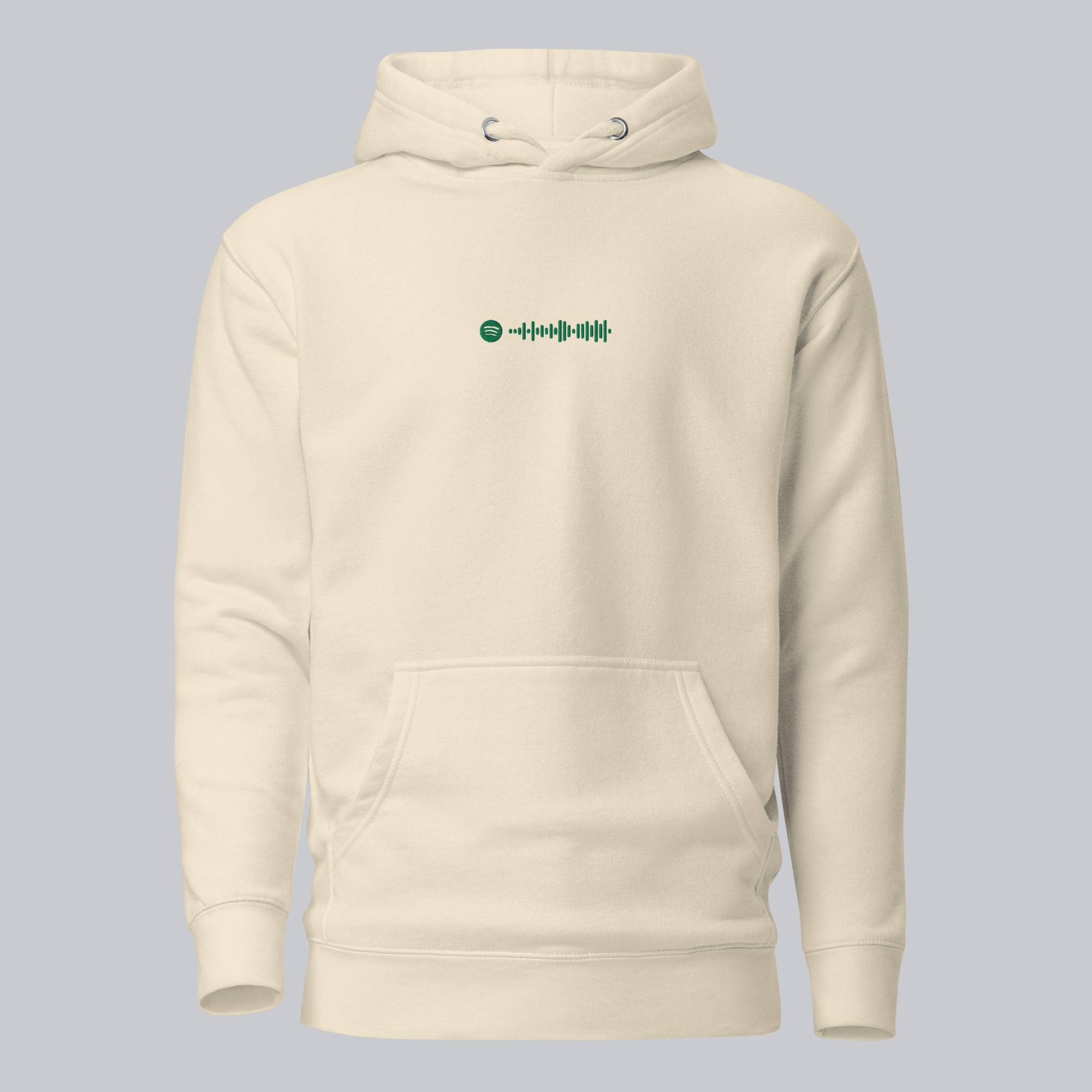 Light yellow hoodie with a custom Music Code