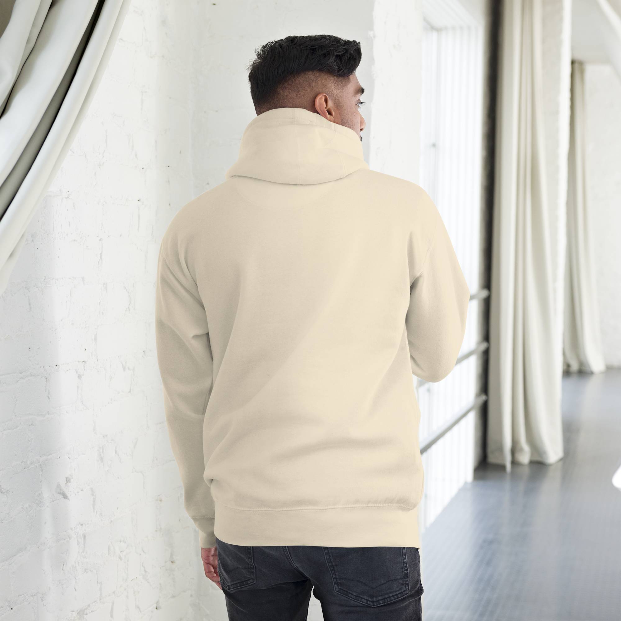 Light yellow hoodie with a custom Music Code