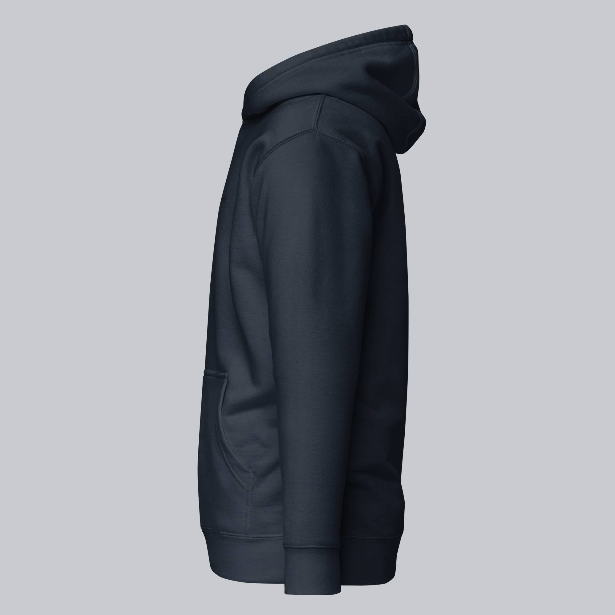 Navy hoodie with a custom Music Code