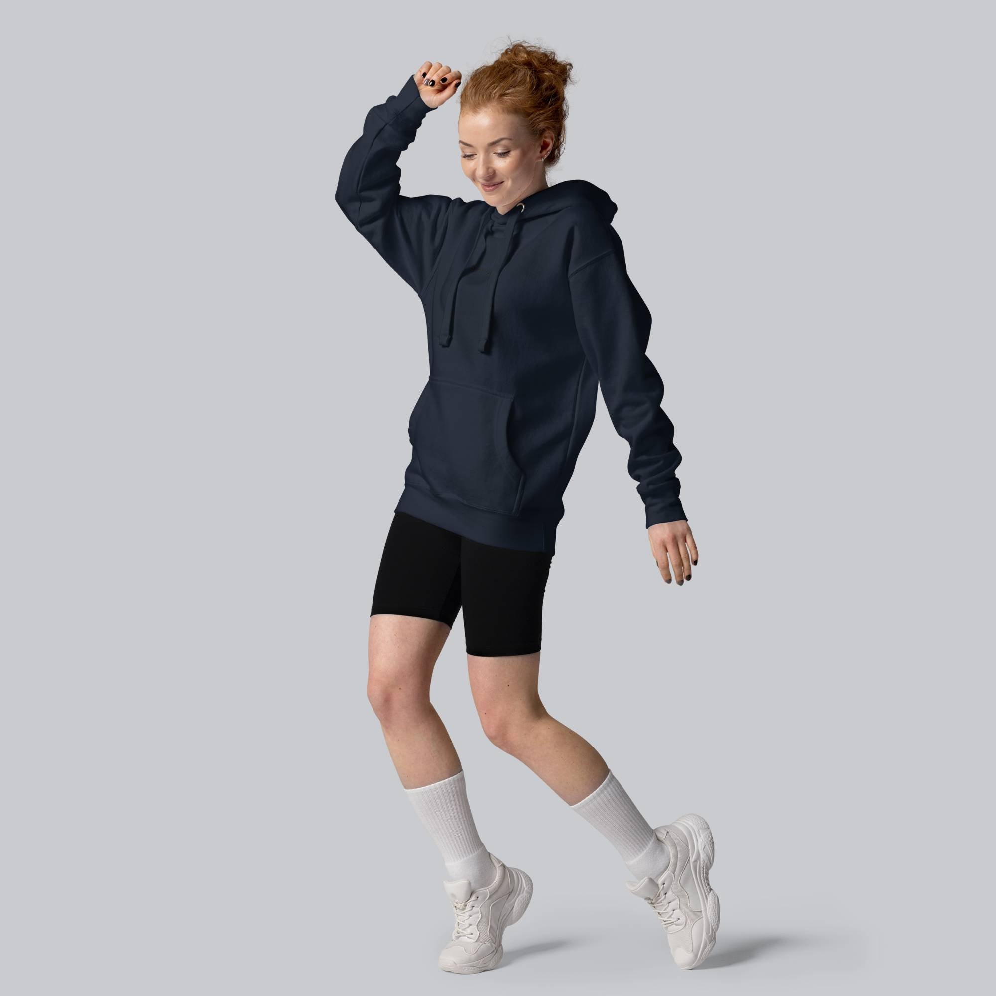 Navy hoodie with a custom Music Code