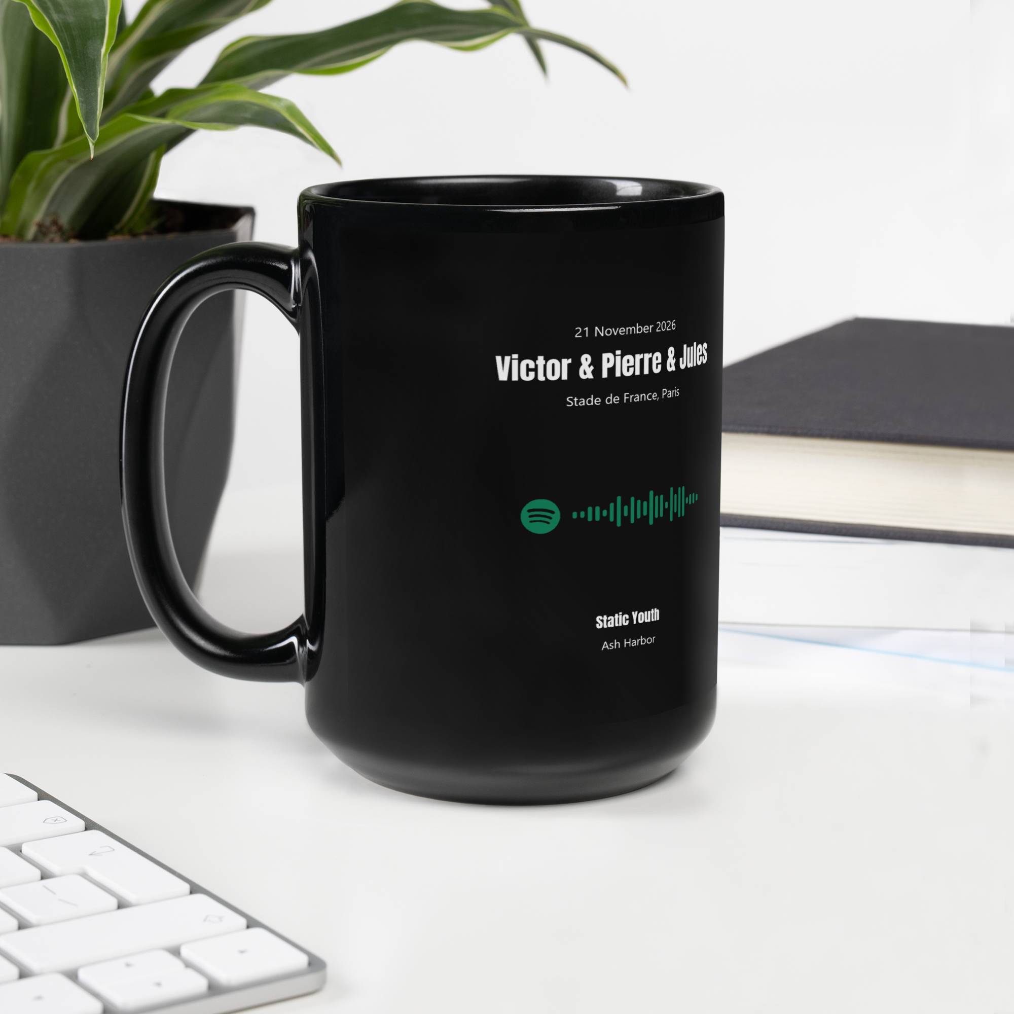 Black Glossy Mug 15oz with custom Music Code of your song